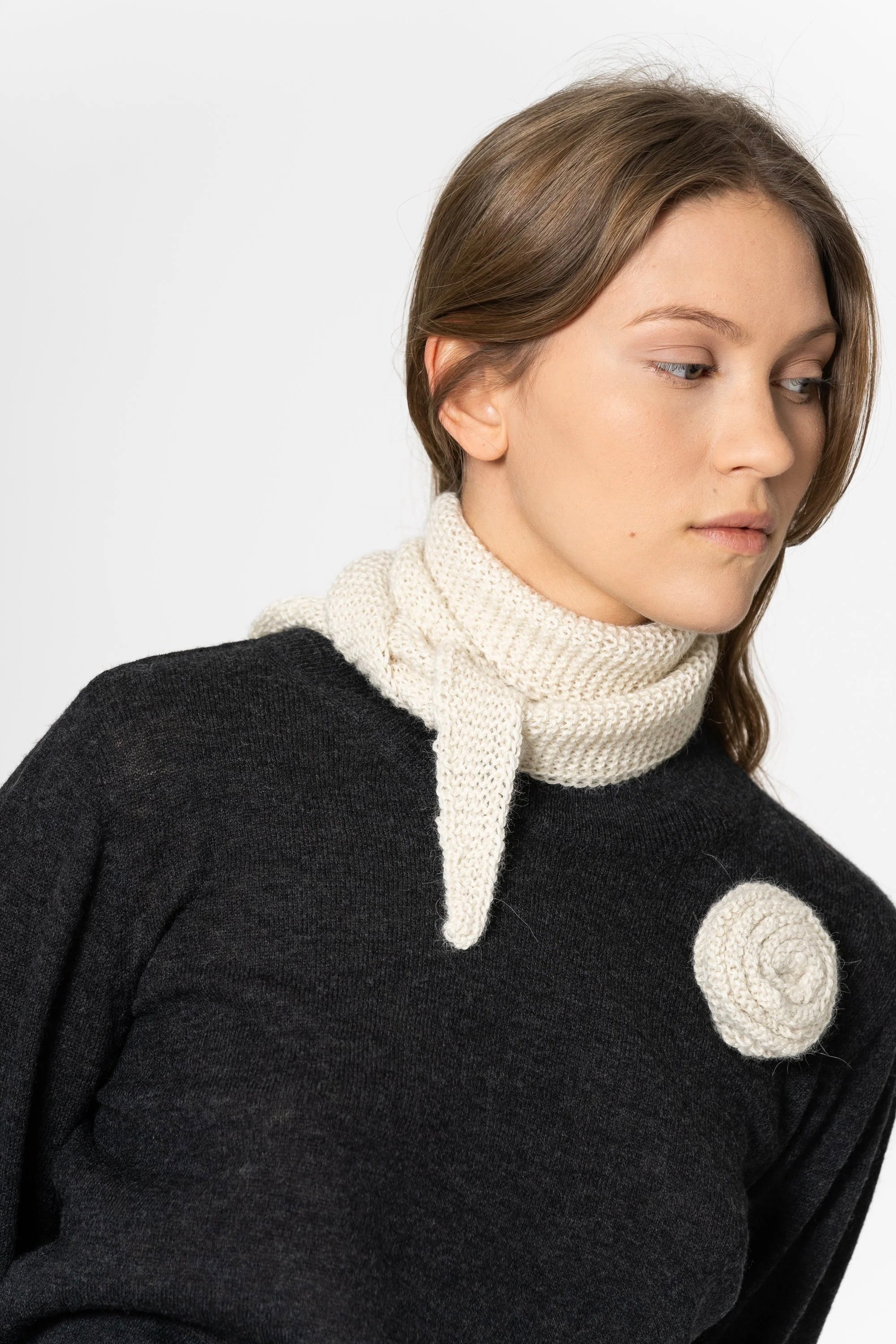 Alpaca Handknit Garter Scarf / Ivory White