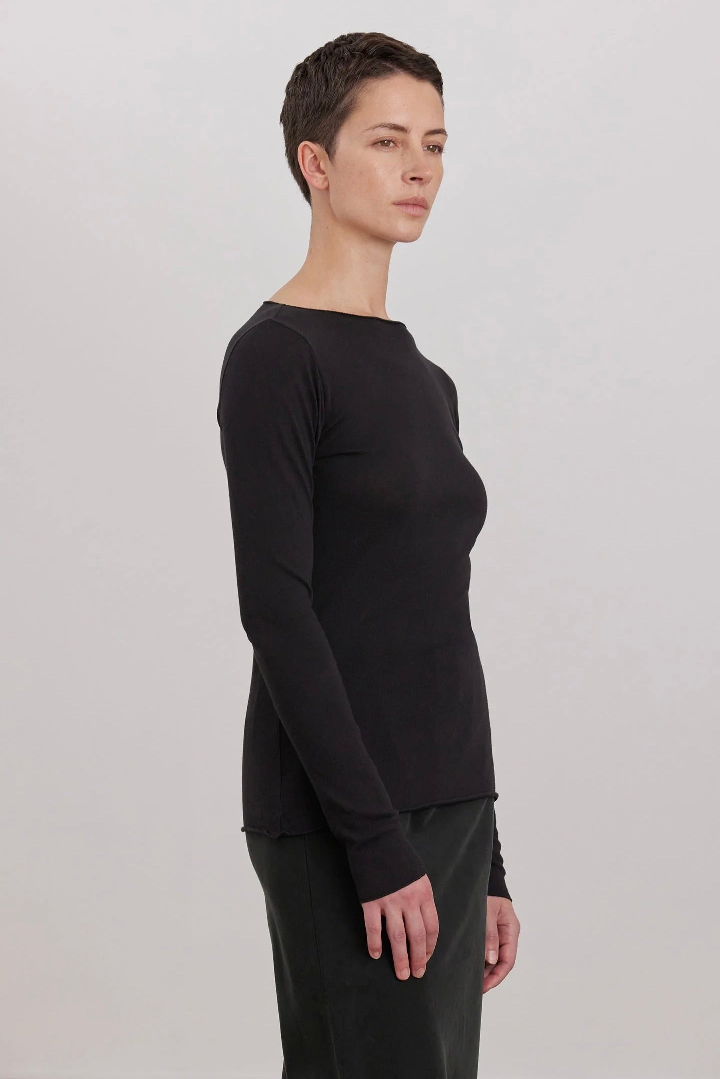 Black Crane Boat Neck Long Sleeve / Black