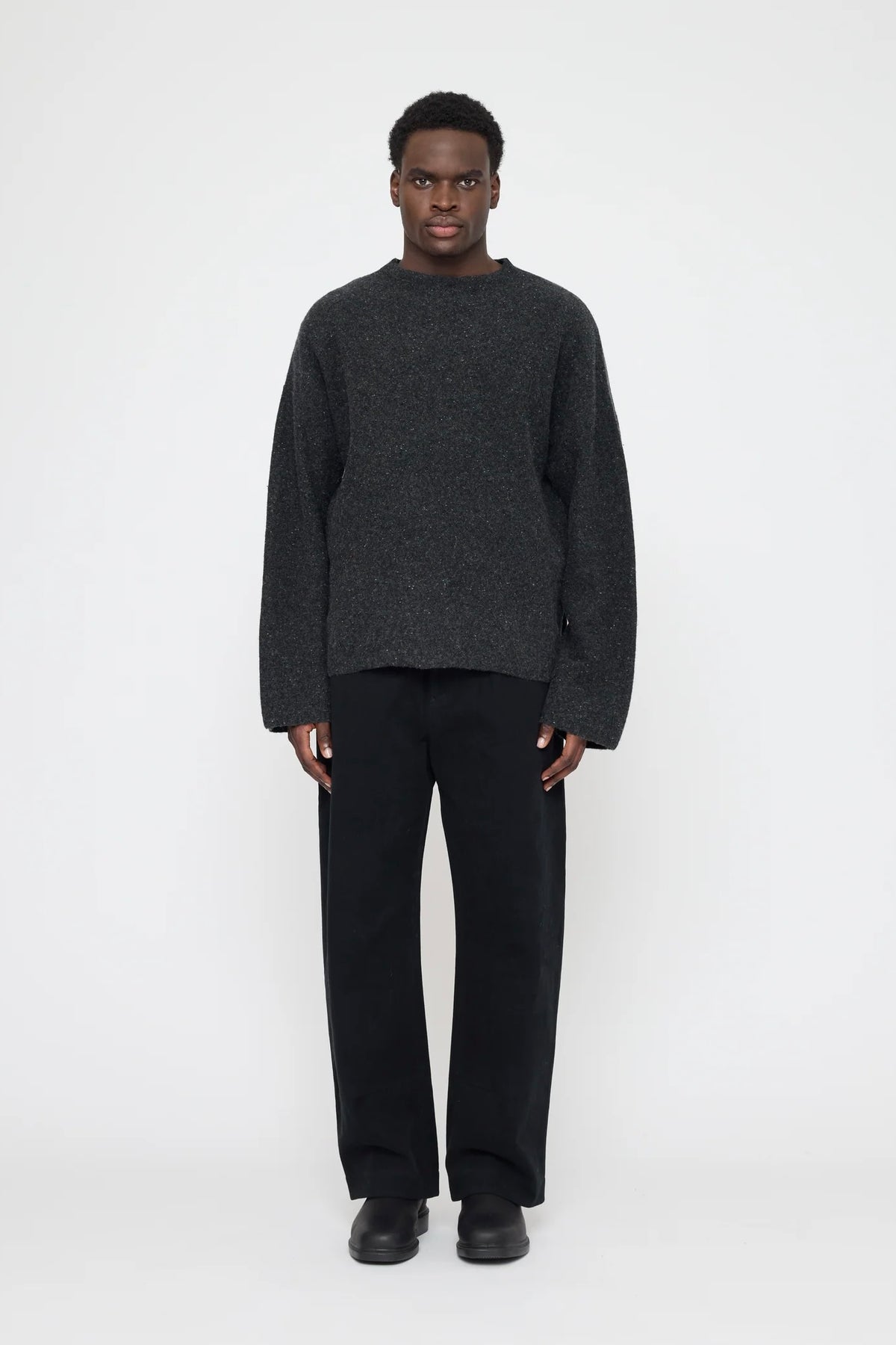 Oversized Mock Neck Sweater / Speckle Charcoal