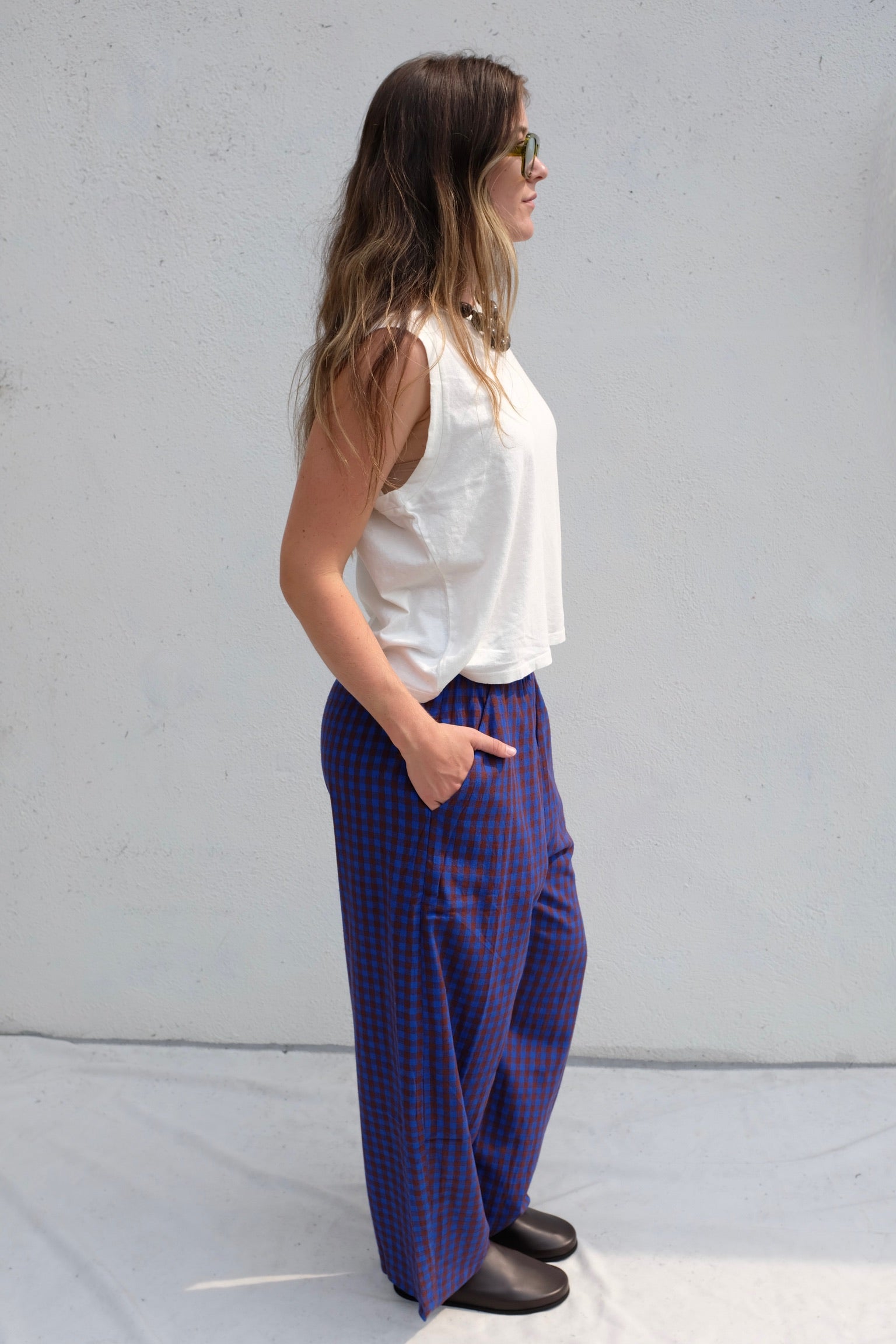 Ali Golden Elastic Pant / Rust + Cobalt Gingham