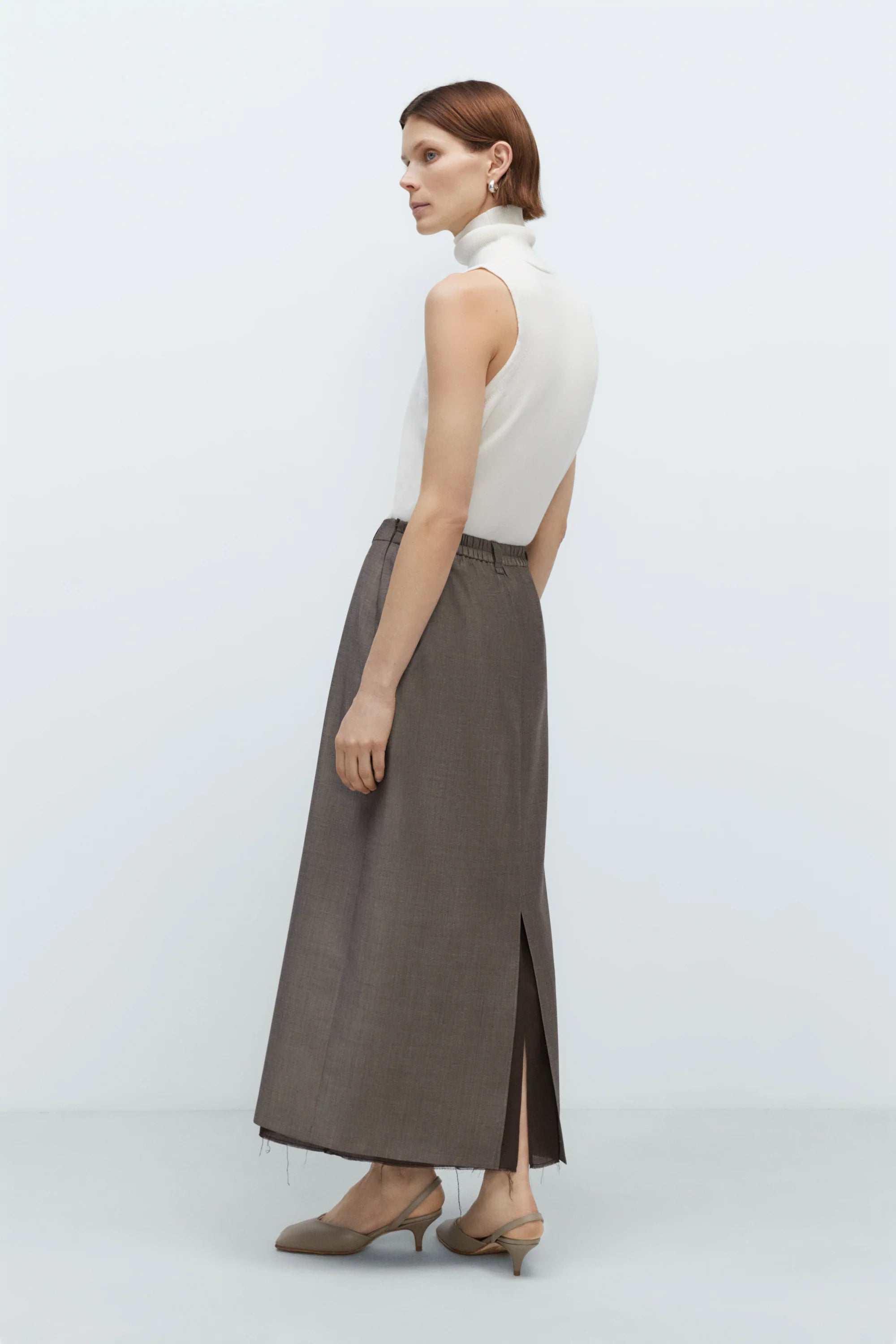 Cordera Tailoring Mohair Long Skirt / Smoke Brown