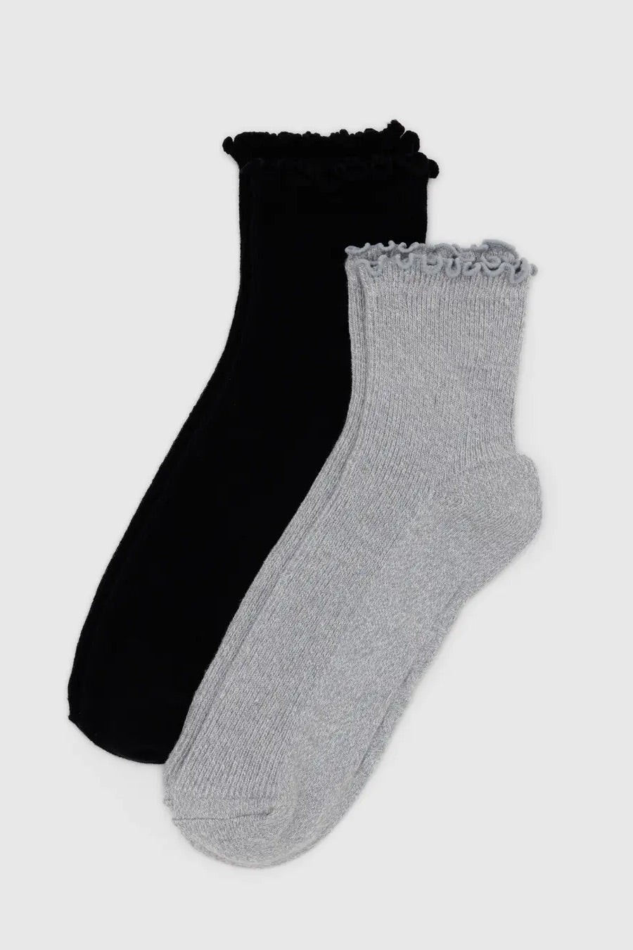 Baggu Lettuce Edge Sock / Heather Grey & Black