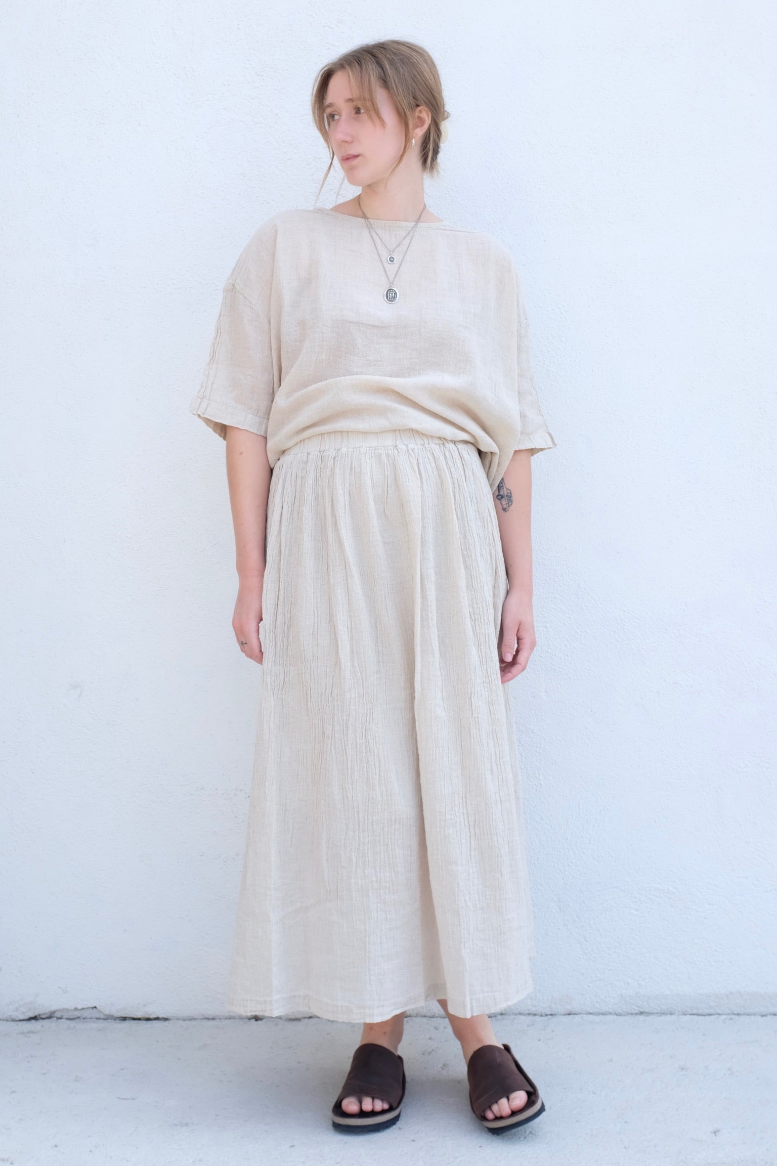 Black Crane Double Layered Skirt / Natural