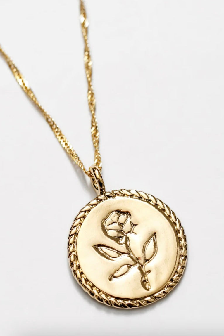 Wolf Circus Rose Coin Pendant / Gold