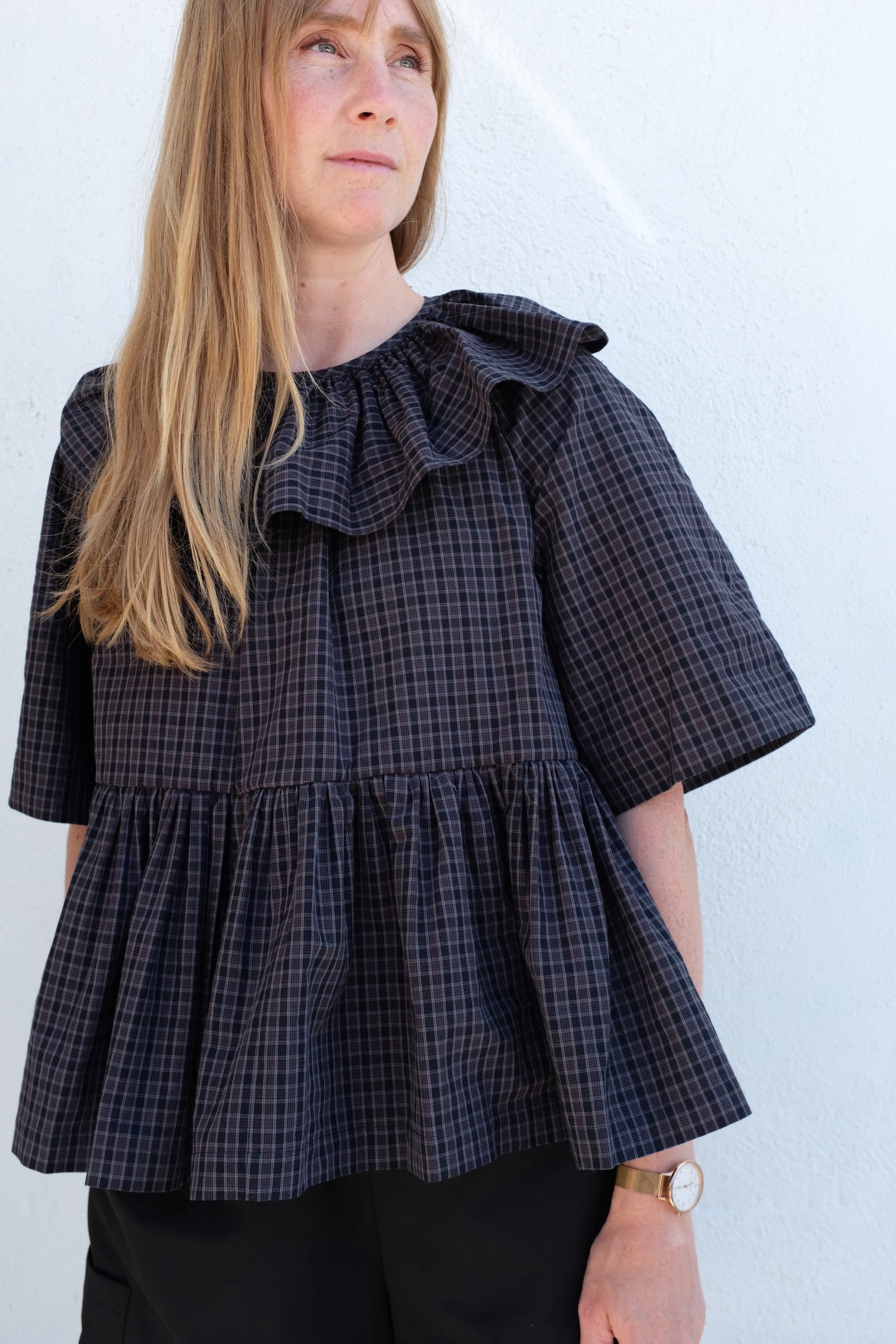 Cawley Japanese Cotton Delilah Frill Top / Smoke Check