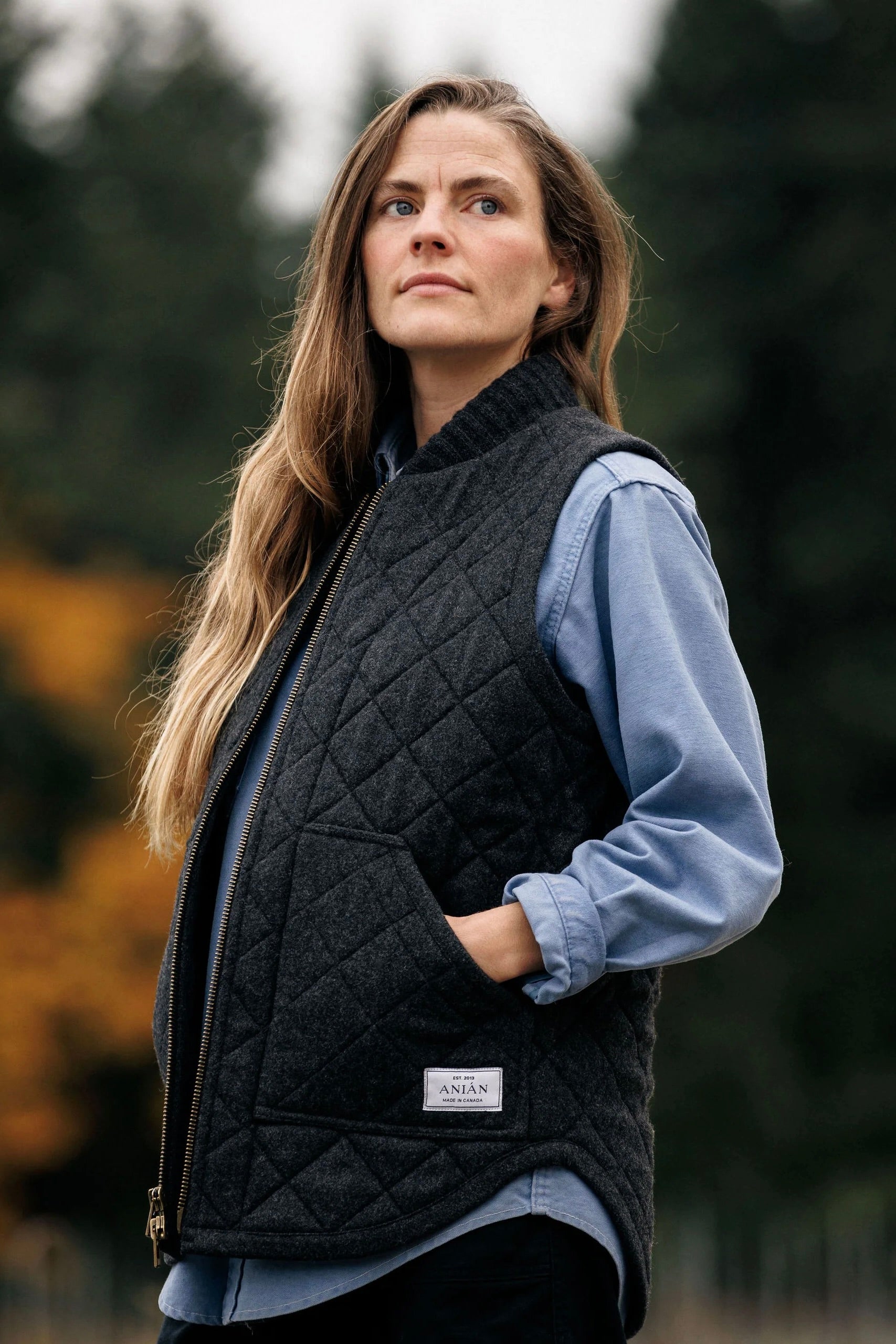 Anian Quilted Wool Vest / Charcoal