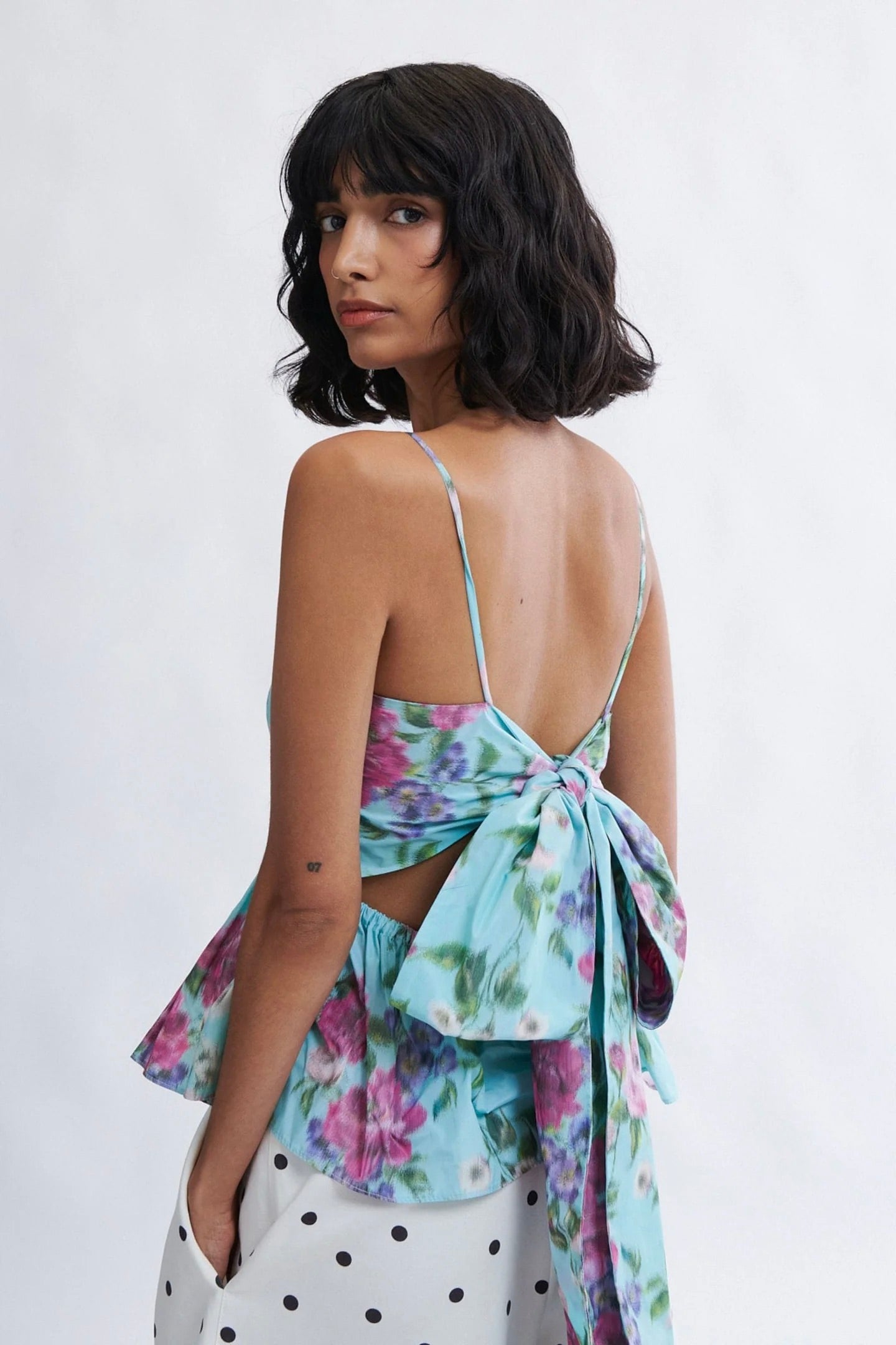 Agnes Top / Aqua Floral Taffeta