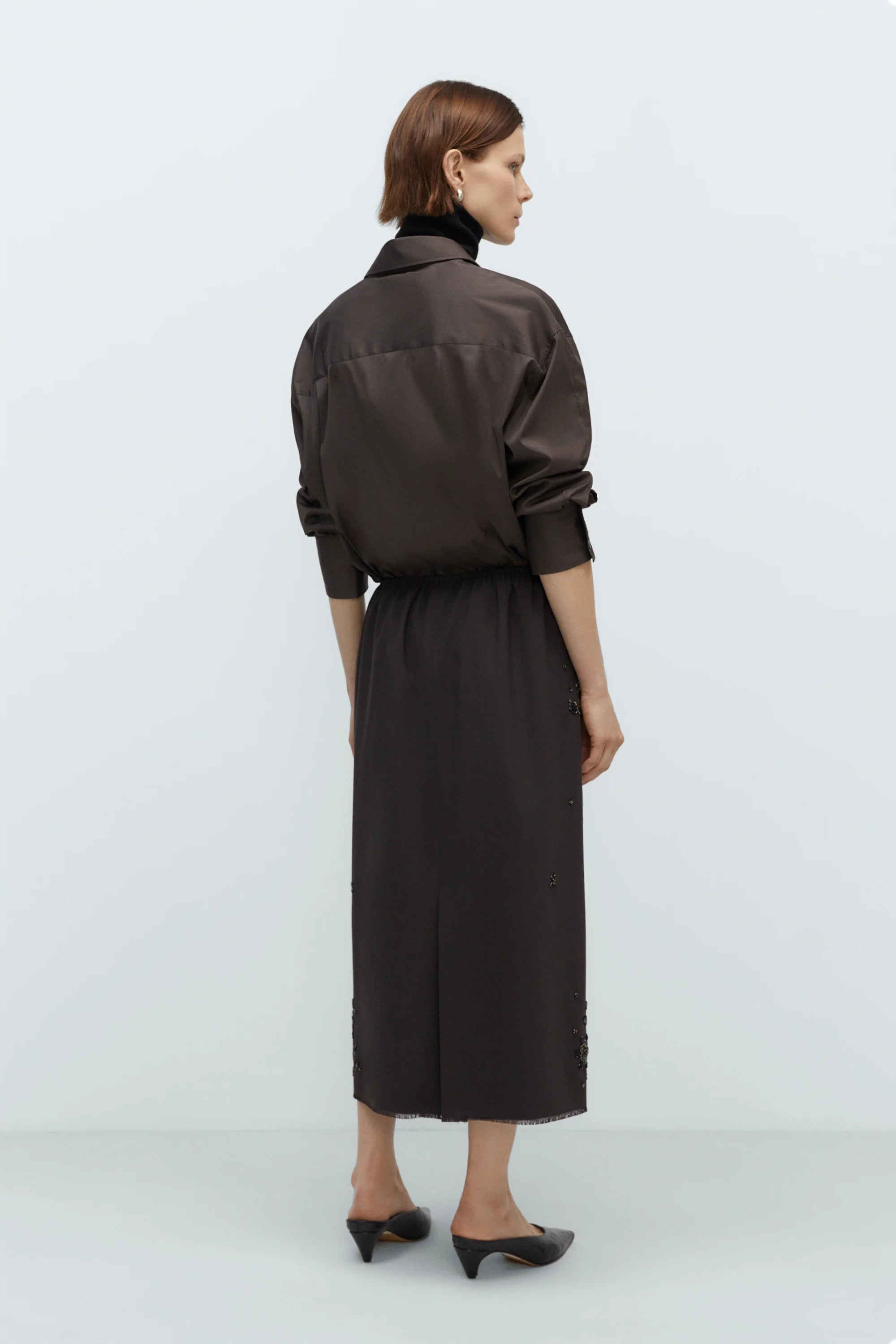 Cordera Embellished Tailoring Skirt / Dark Brown