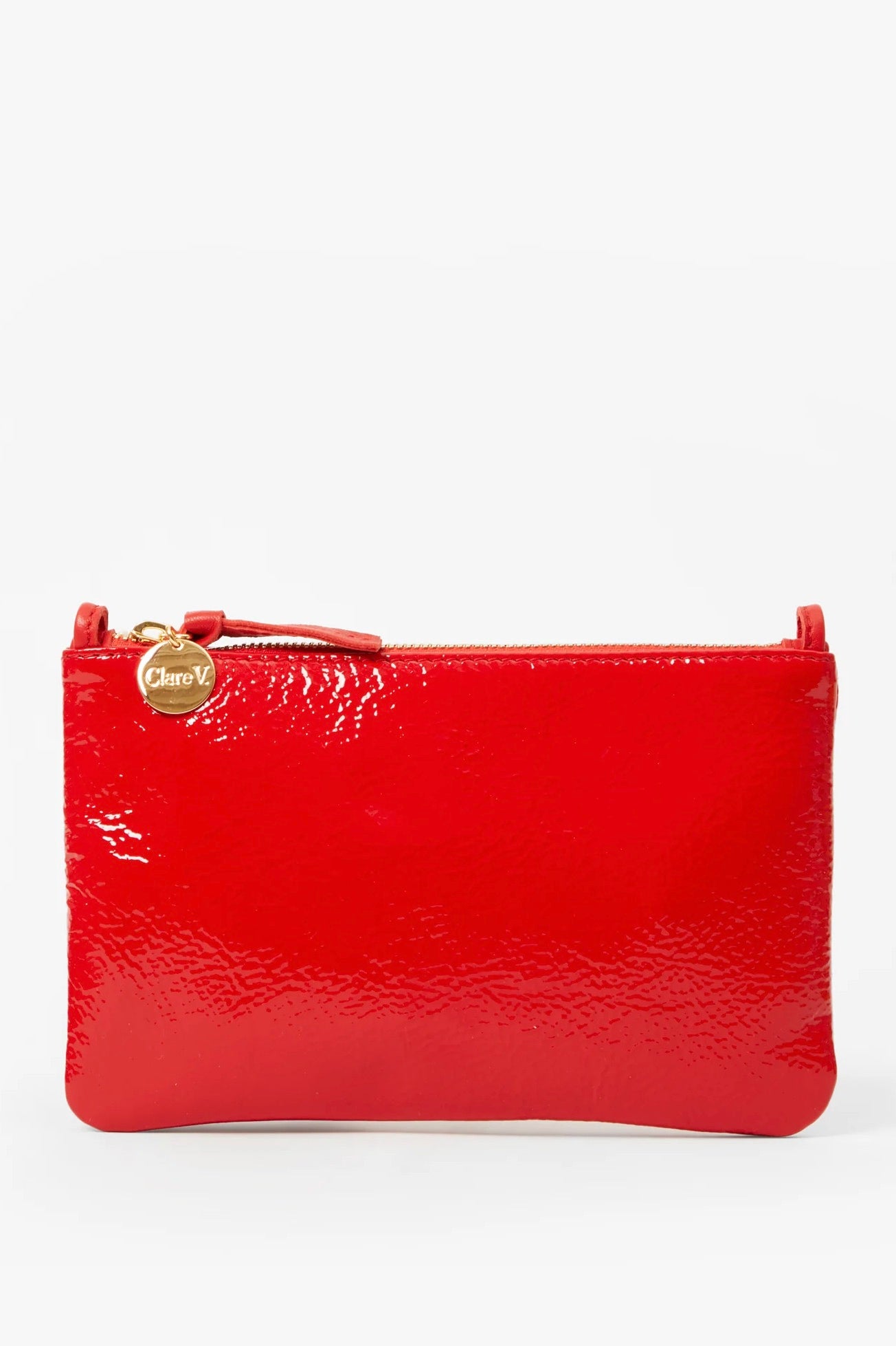Clare V. Wallet Clutch with Tabs / Super Red Pucker Patent