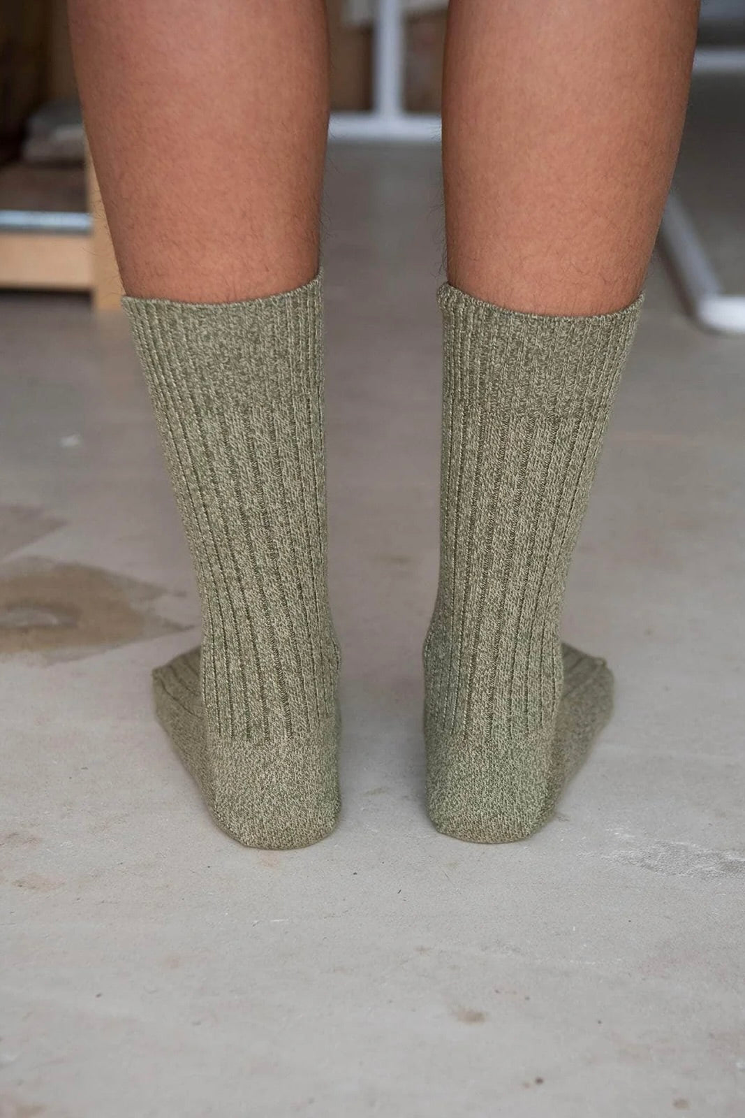 Baserange Rib Overankle Sock / Green - Tan