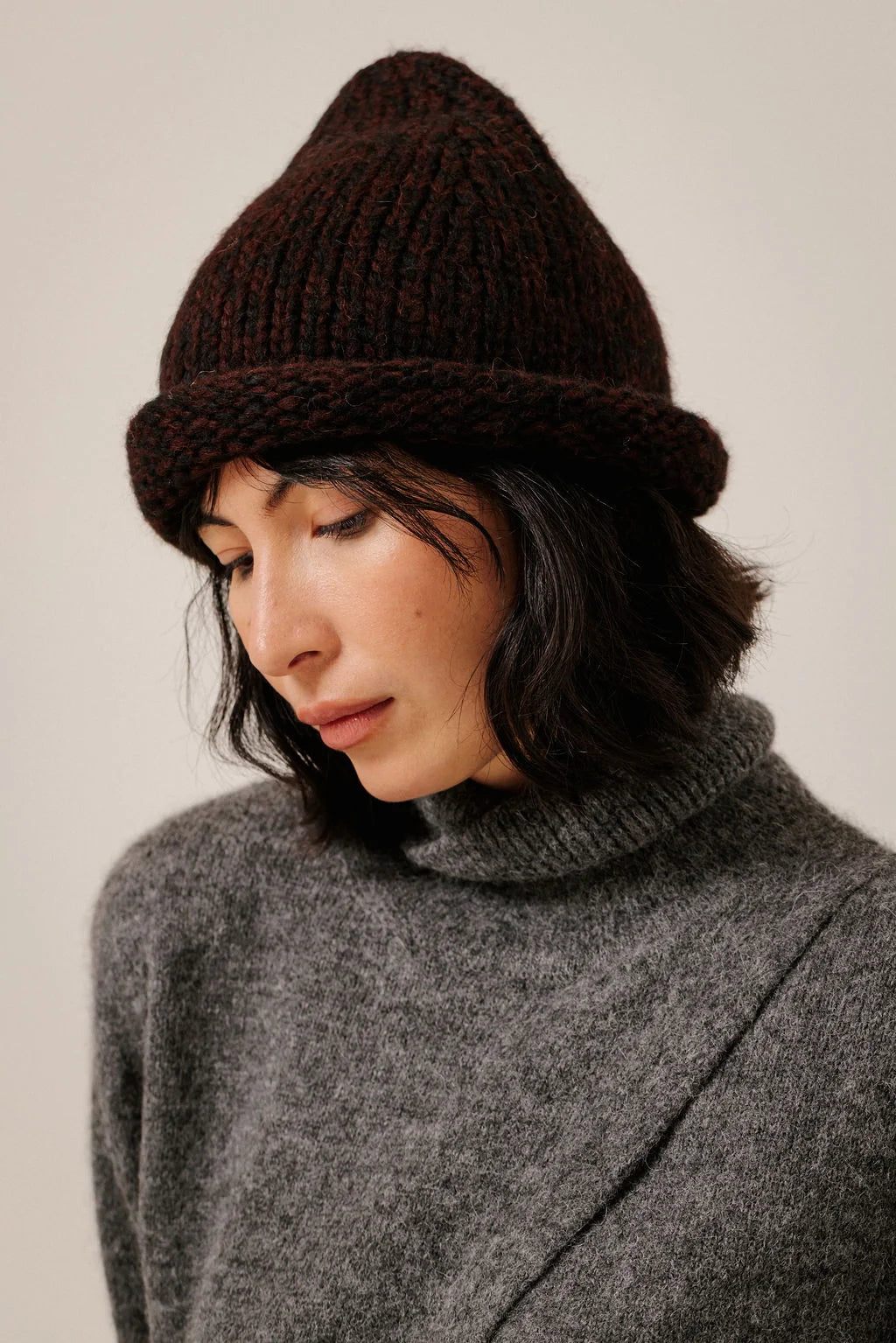 Baby Alpaca Roll Hat / Maroon Marl