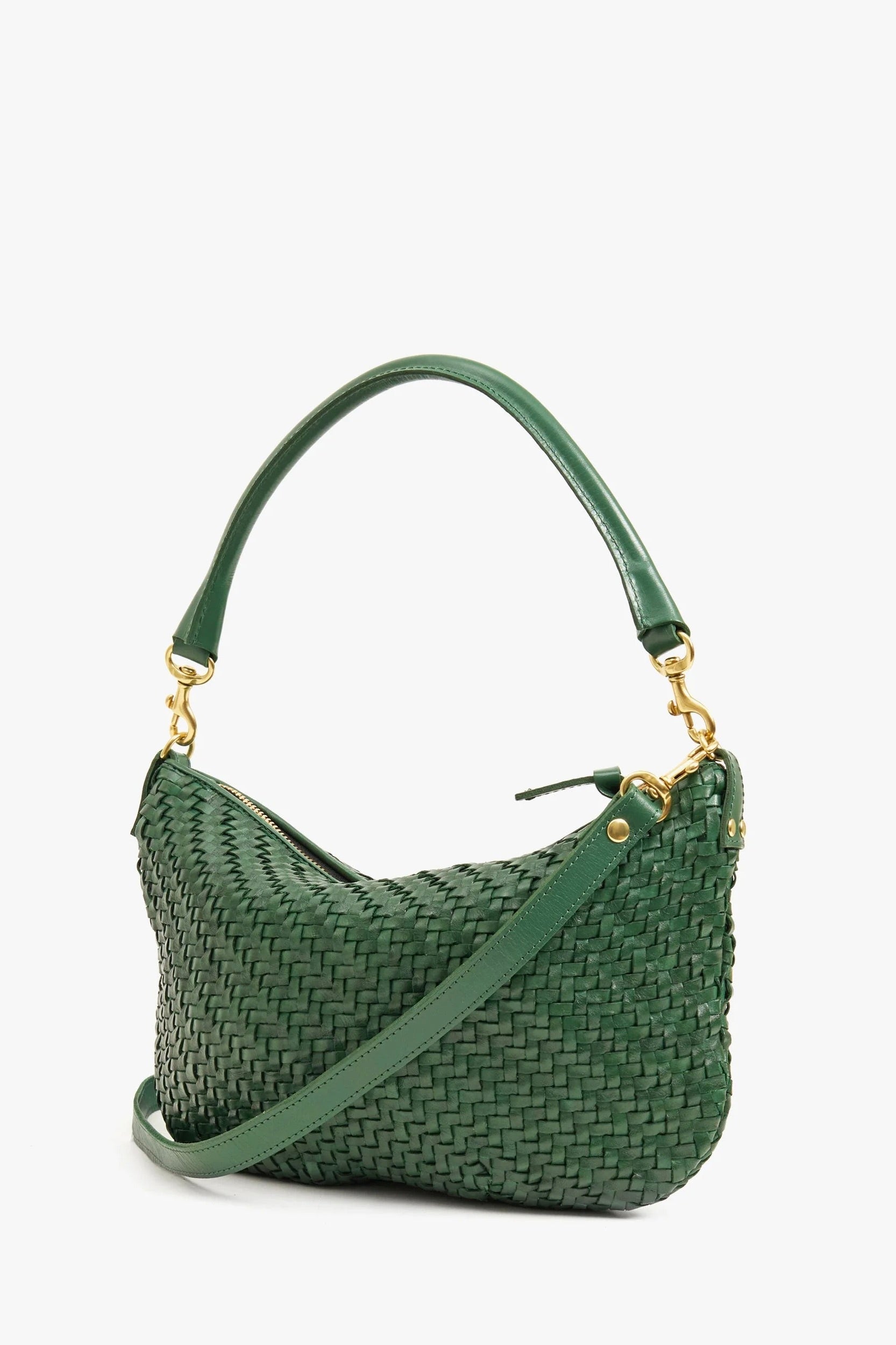 Clare V. Petit Moyen Messenger / Evergreen Woven Zig-Zag