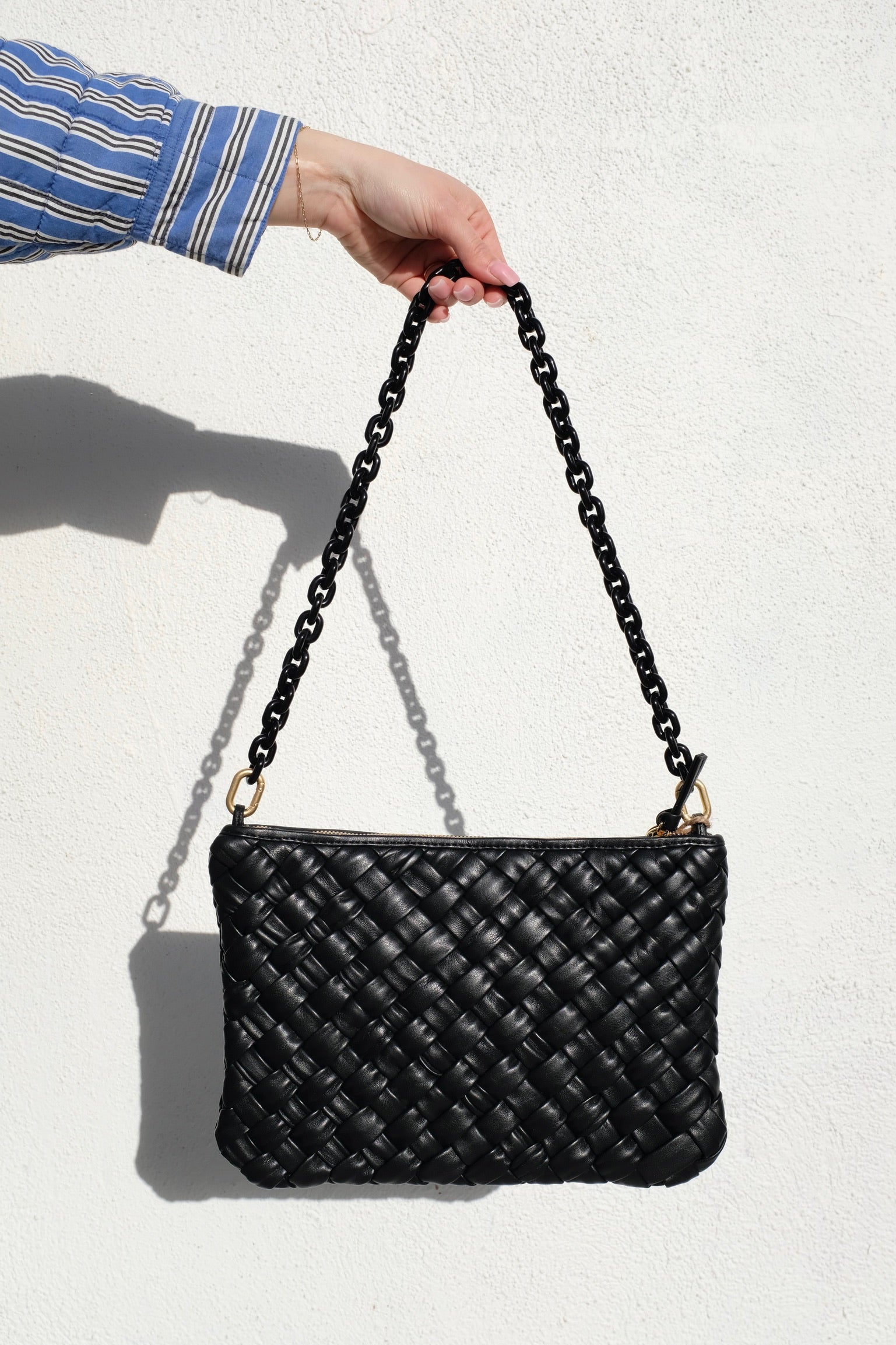 Clare V Flat Clutch with Tabs / Black Puffy Woven