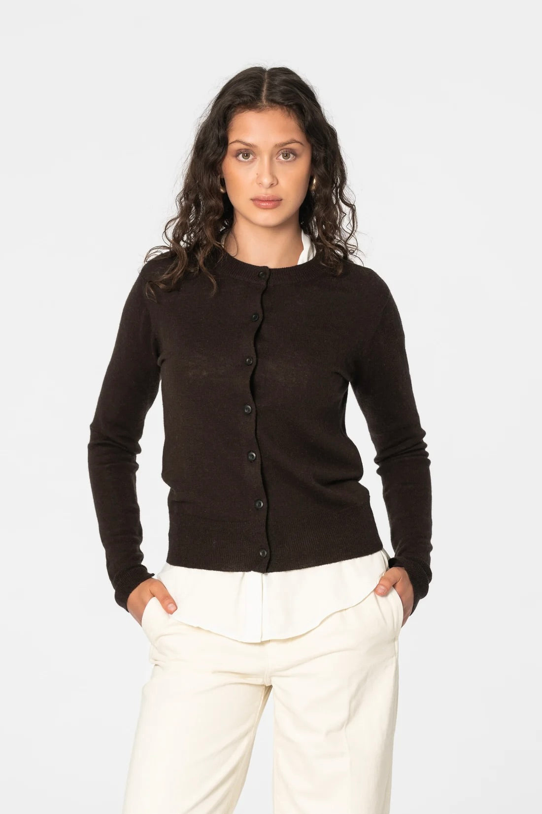 Dinadi Merino Cardigan / Espresso Brown