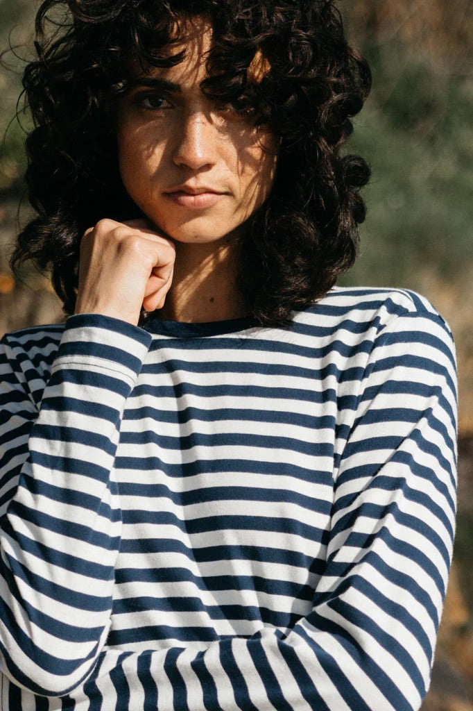 Finisterre Eldon Stripe Tee / Deep Blue + White