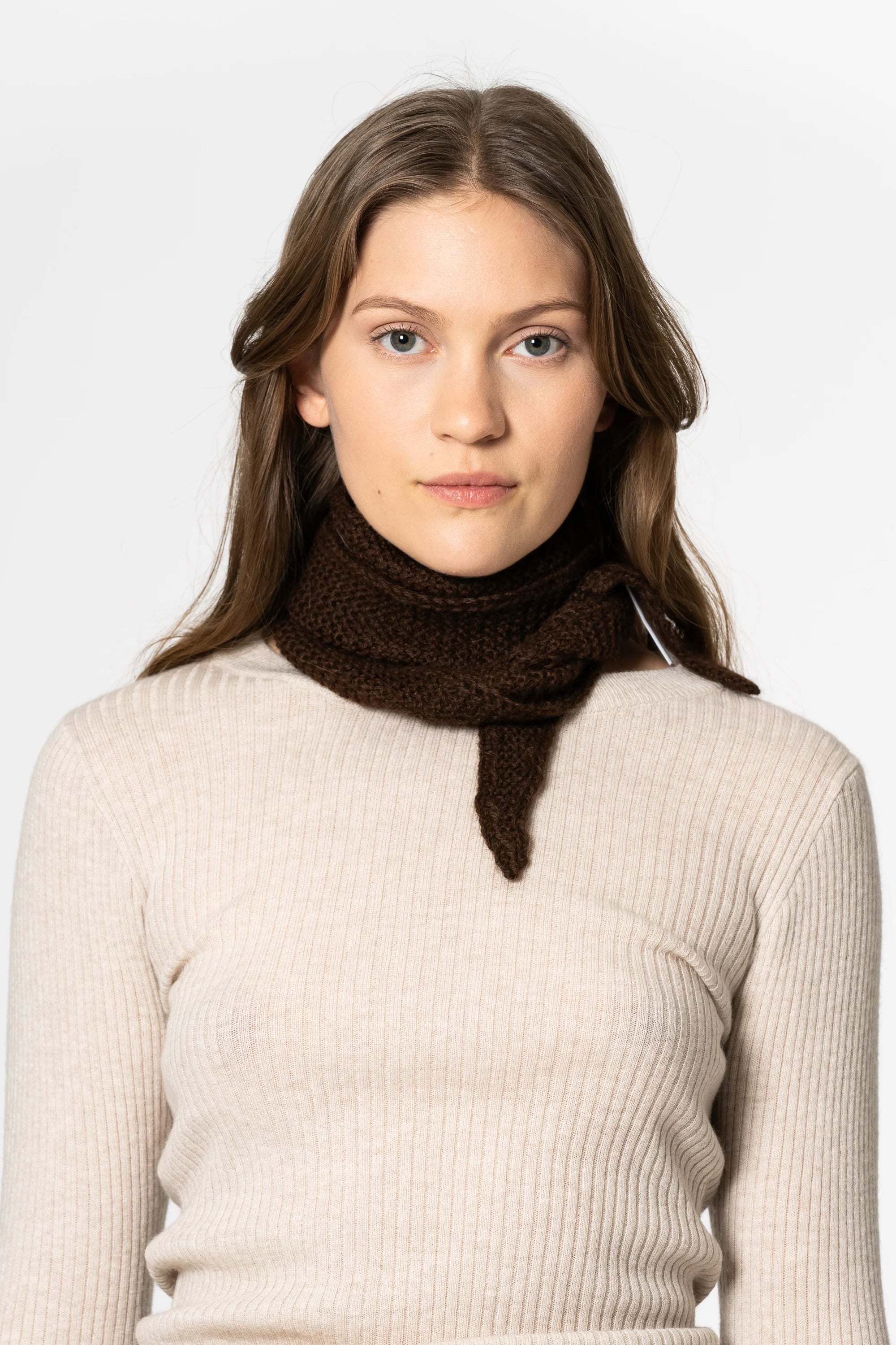 Dinadi Alpaca Handknit Garter Scarf / Coffee Brown