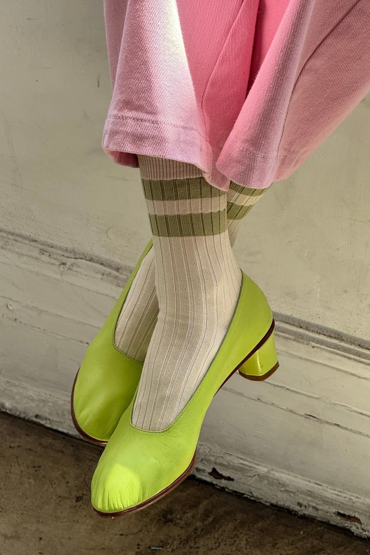 Le Bon Shoppe Her Varsity Socks / Guacamole