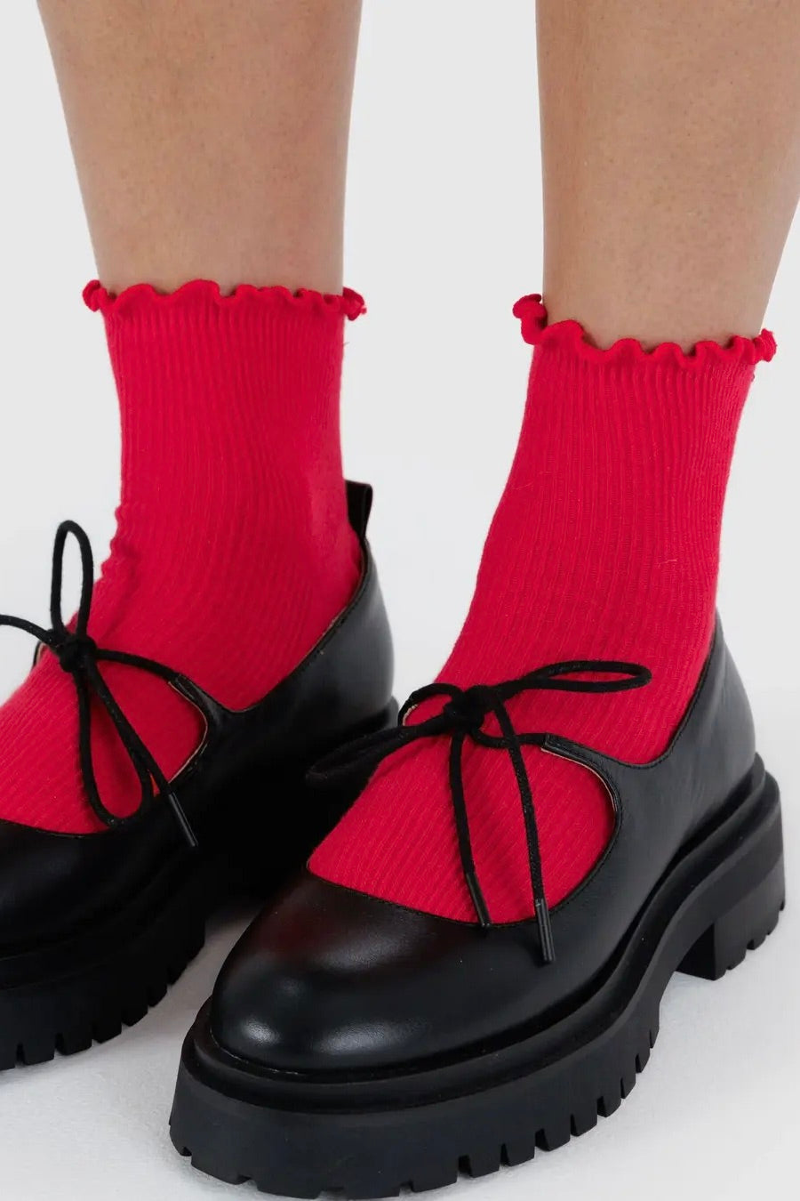 Baggu Lettuce Edge Sock / Lavender & Red