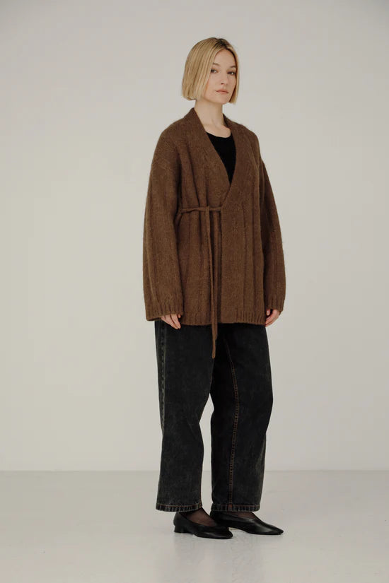 Bare Knitwear Roan Wrap Cardigan / Saddle