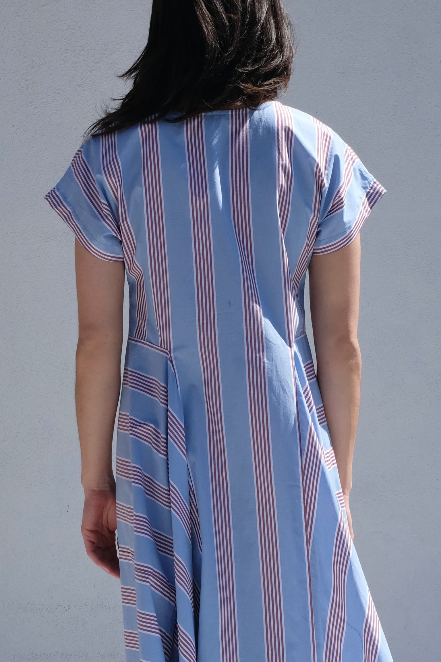 Beau Dress / Blue+Aubergine Stripe