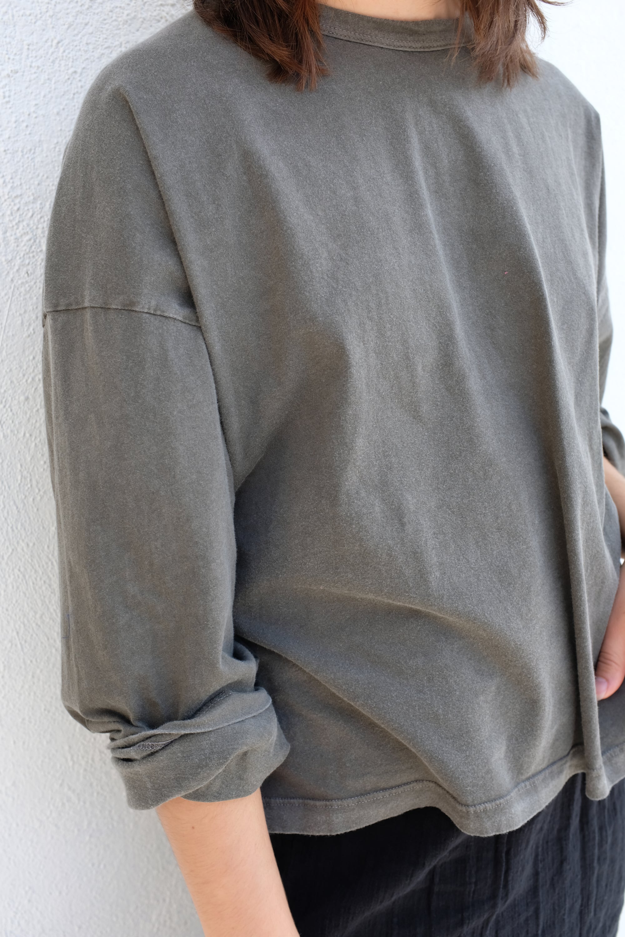 Black Crane Wide Long Sleeve Tee / Slate