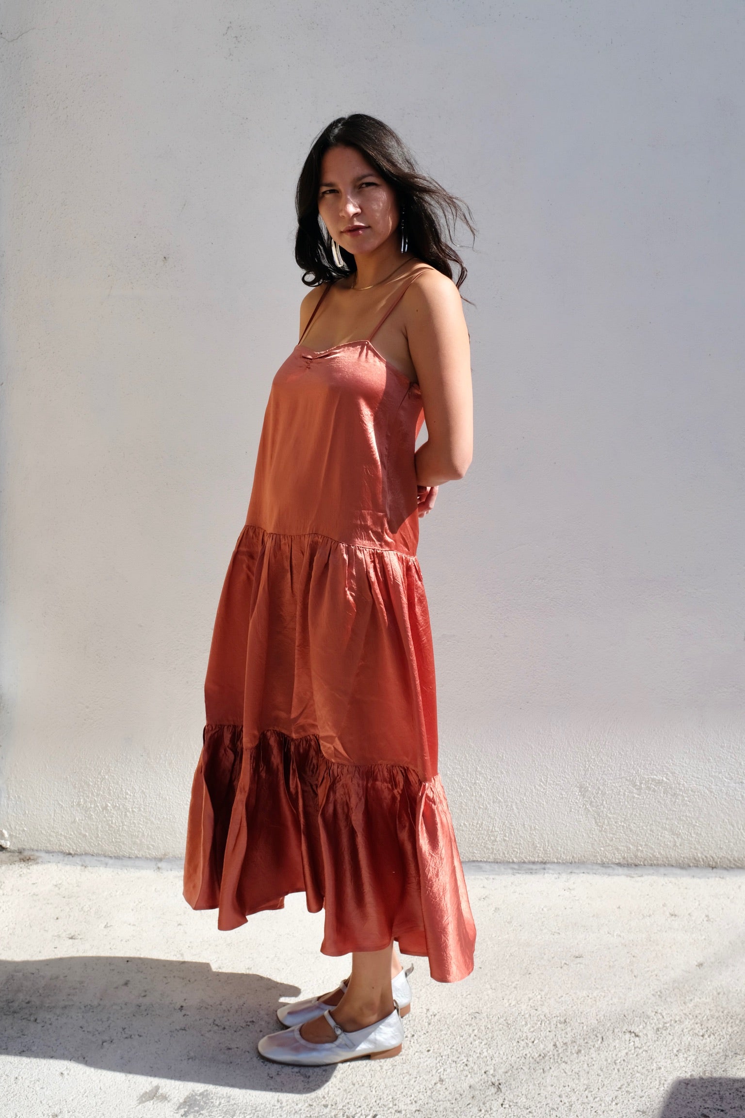 ali golden Tiered Slip Maxi / Copper