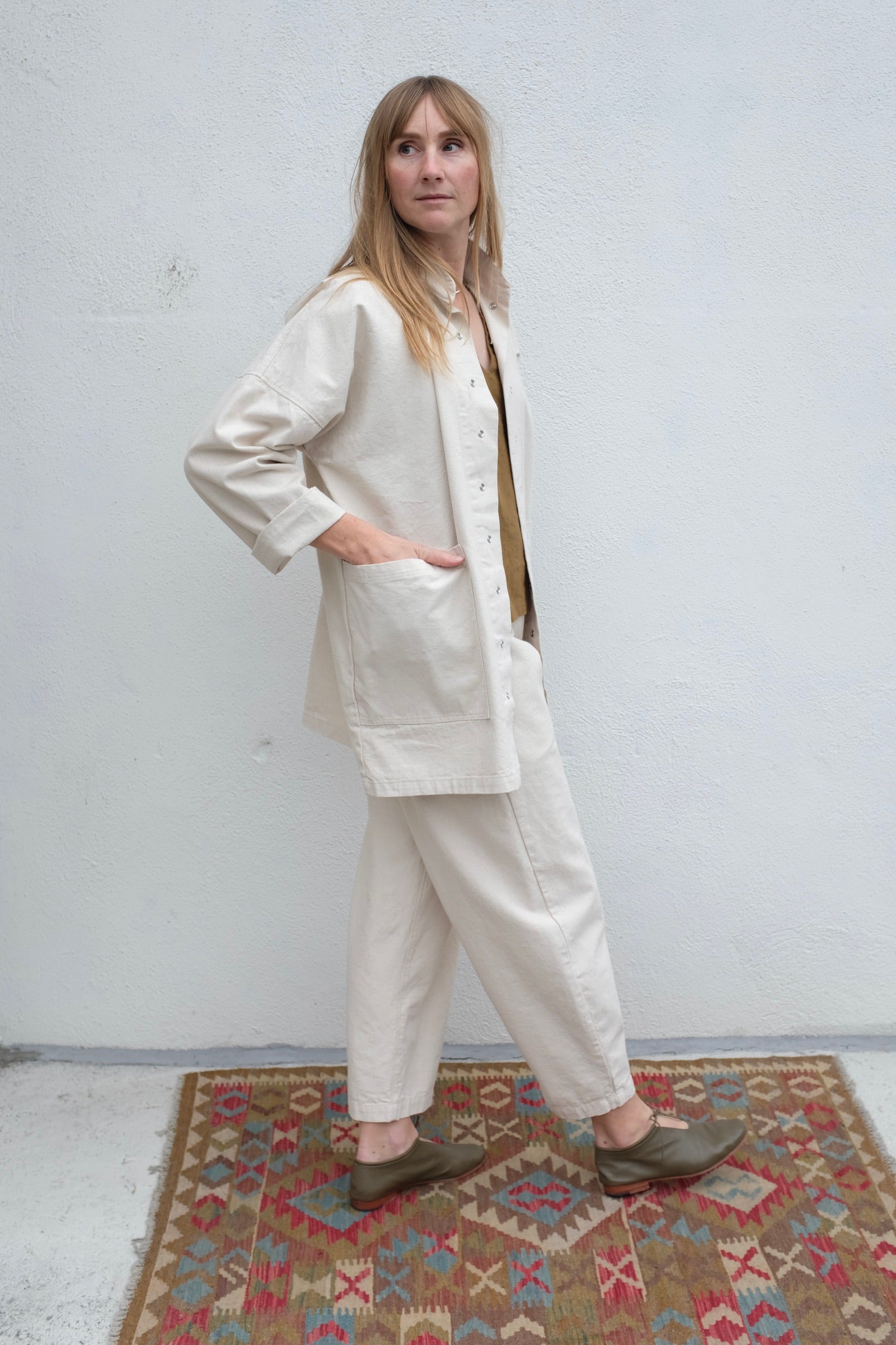 Moss Grey Madrone Chore Coat / Vanilla Bean