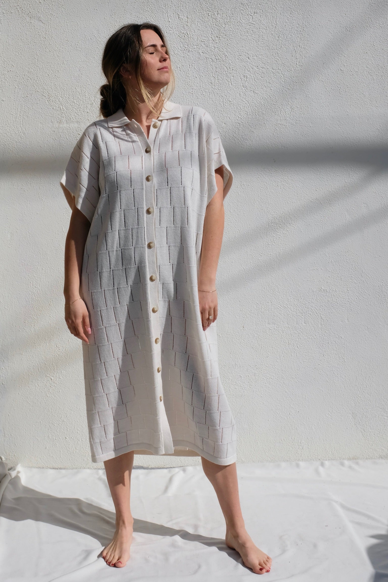 Lauren Manoogian Lattice Shirt Dress / Bone