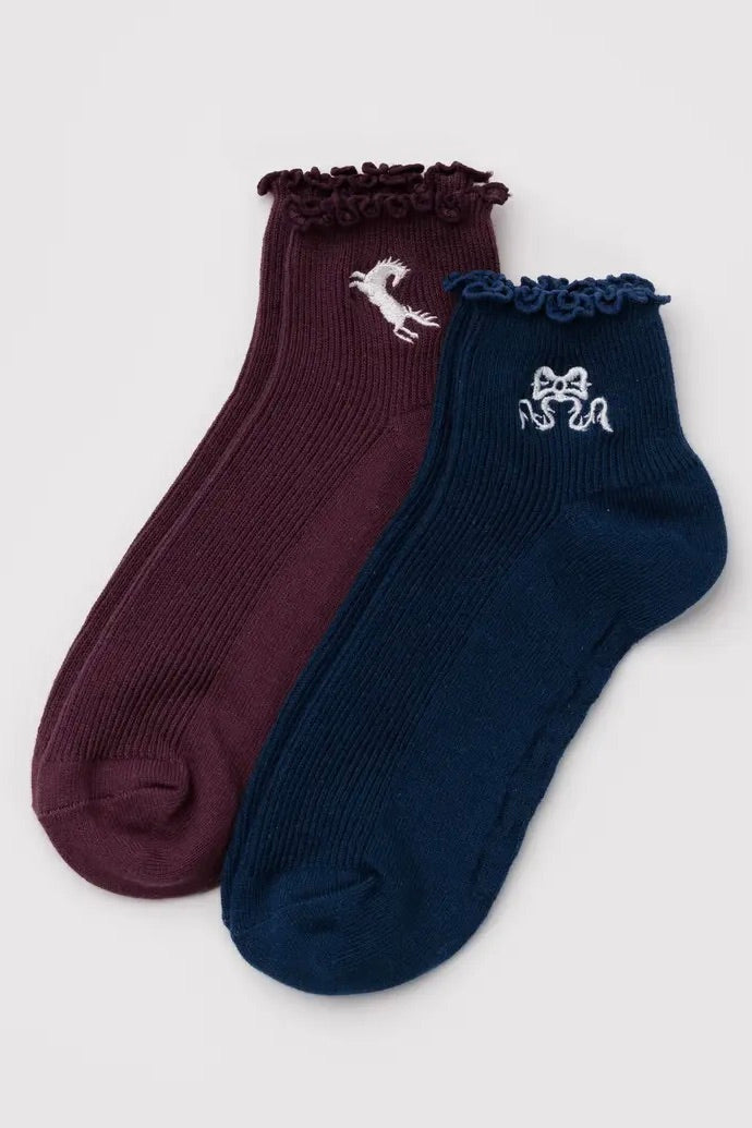 Baggu Lettuce Edge Sock / Mahogany and Navy