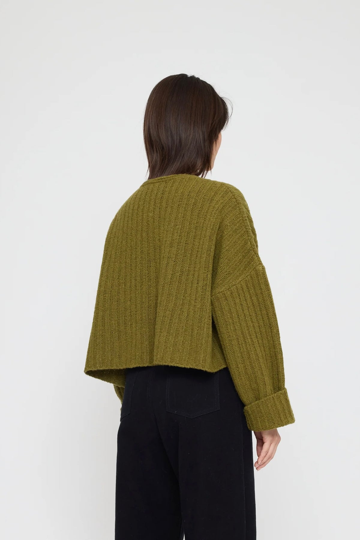 7115 by Szeki Oversized V-Neck Sweater / Kelp Green