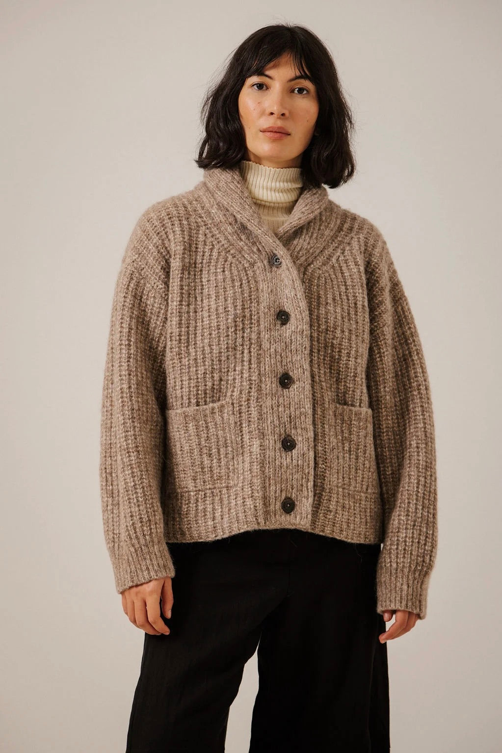 Oversized Shawl Cardigan / Dark Fawn