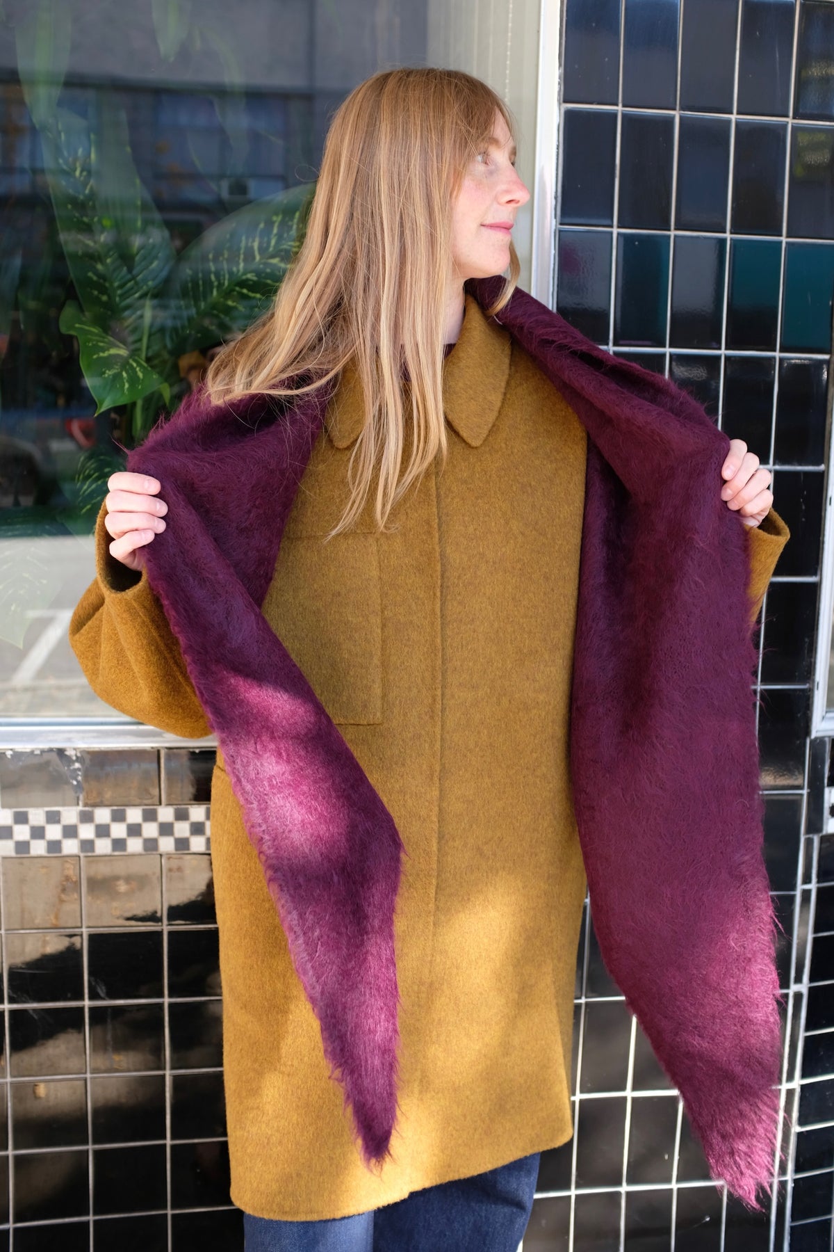 Atelier Delphine Suri Alpaca Hand Brushed Triangle Scarf / Burgundy