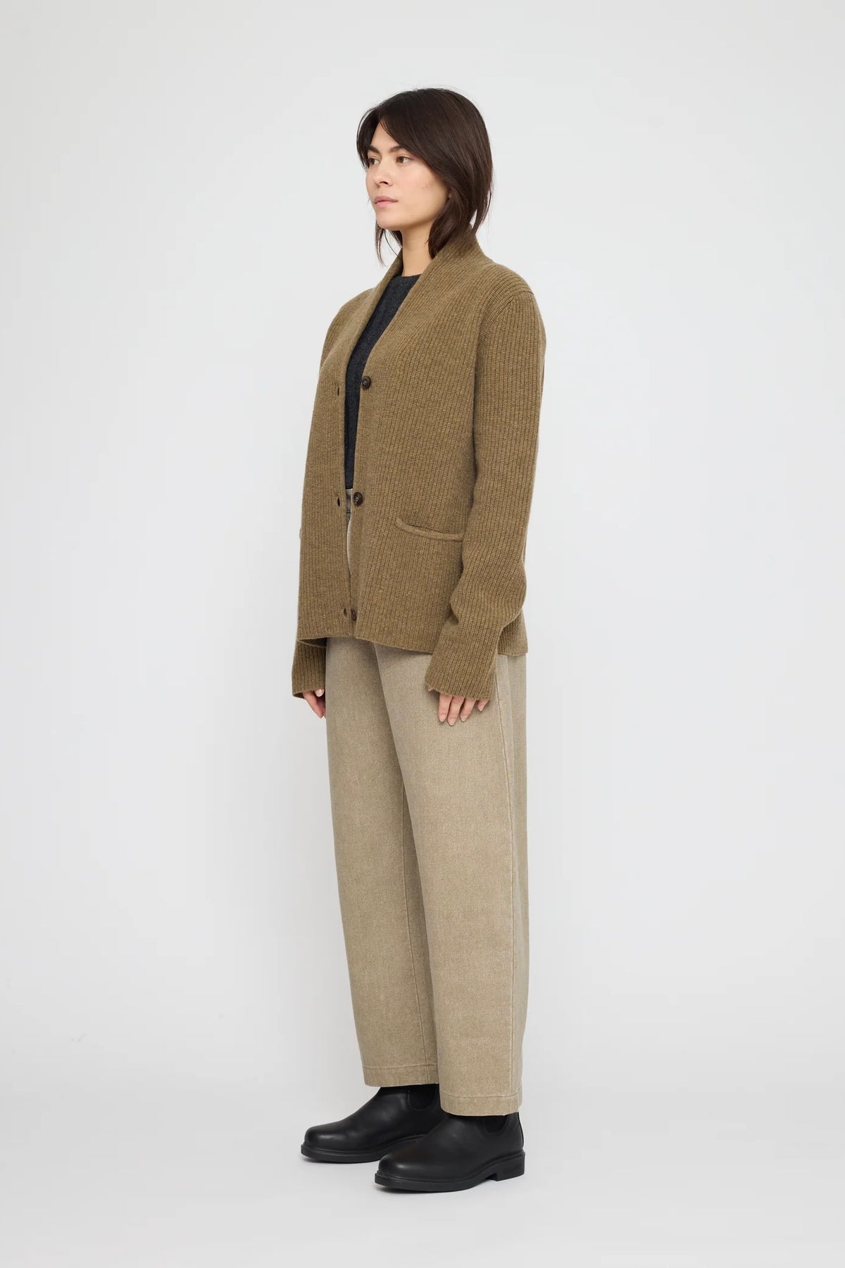 7115 by Szeki Pocket Ribbed Cardigan / Toffee