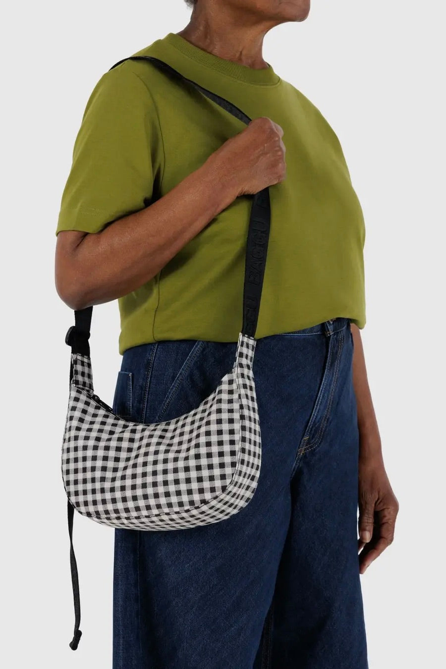 Baggu Small Nylon Crescent Bag / Black & White Gingham
