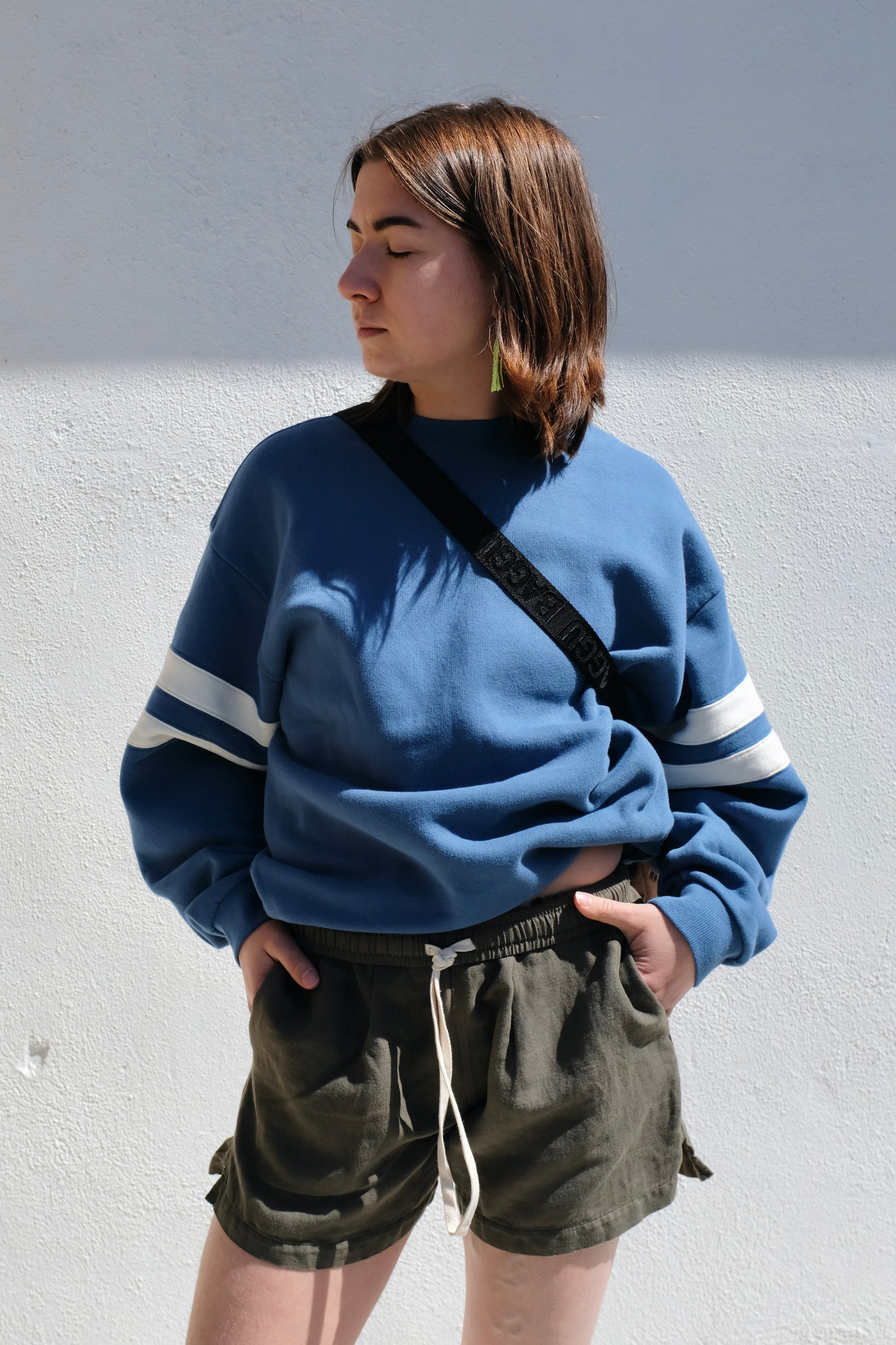 Clare V. Oversized Varsity Sweatshirt / Desert Blue