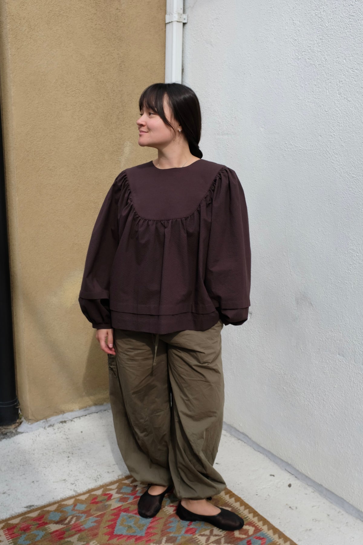 Cawley Japanese Seersucker Cotton Comy Long Sleeve / Dark Brown
