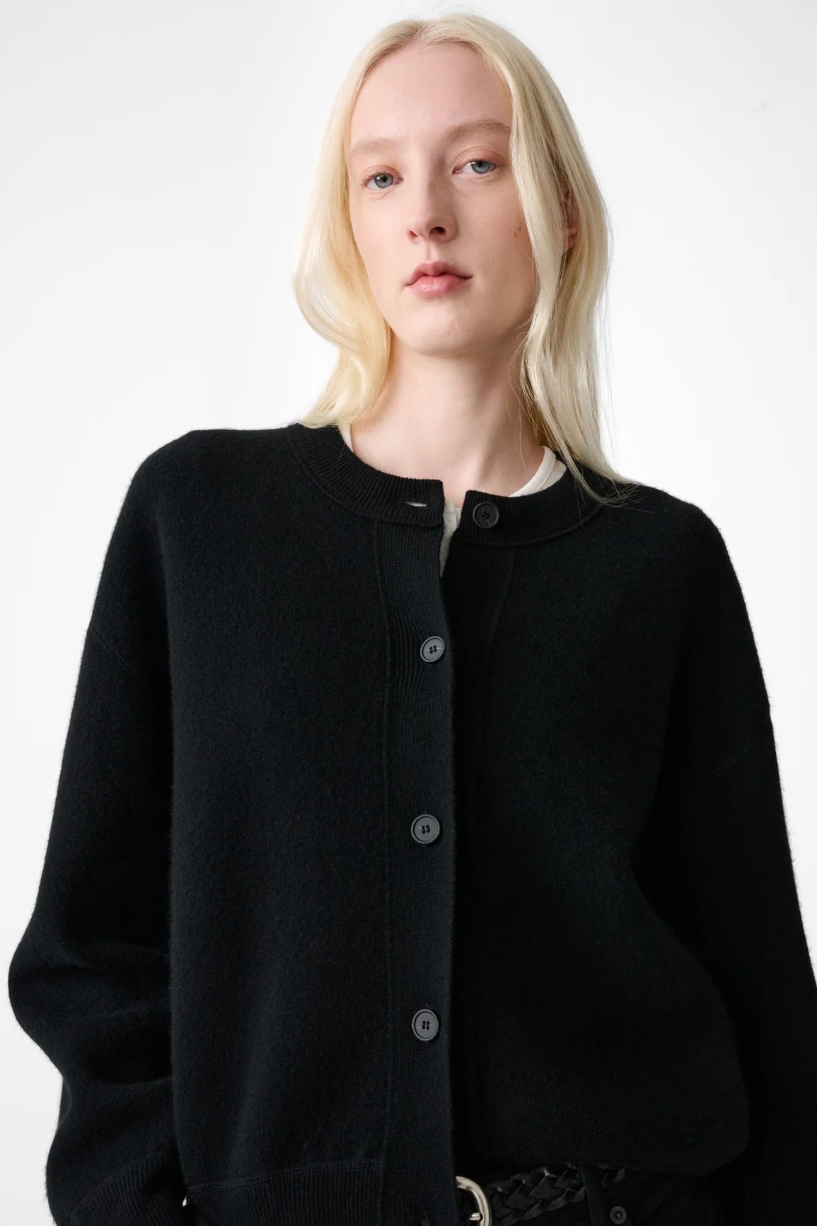 Arvine Double Knit Cashmere Cardigan / Black