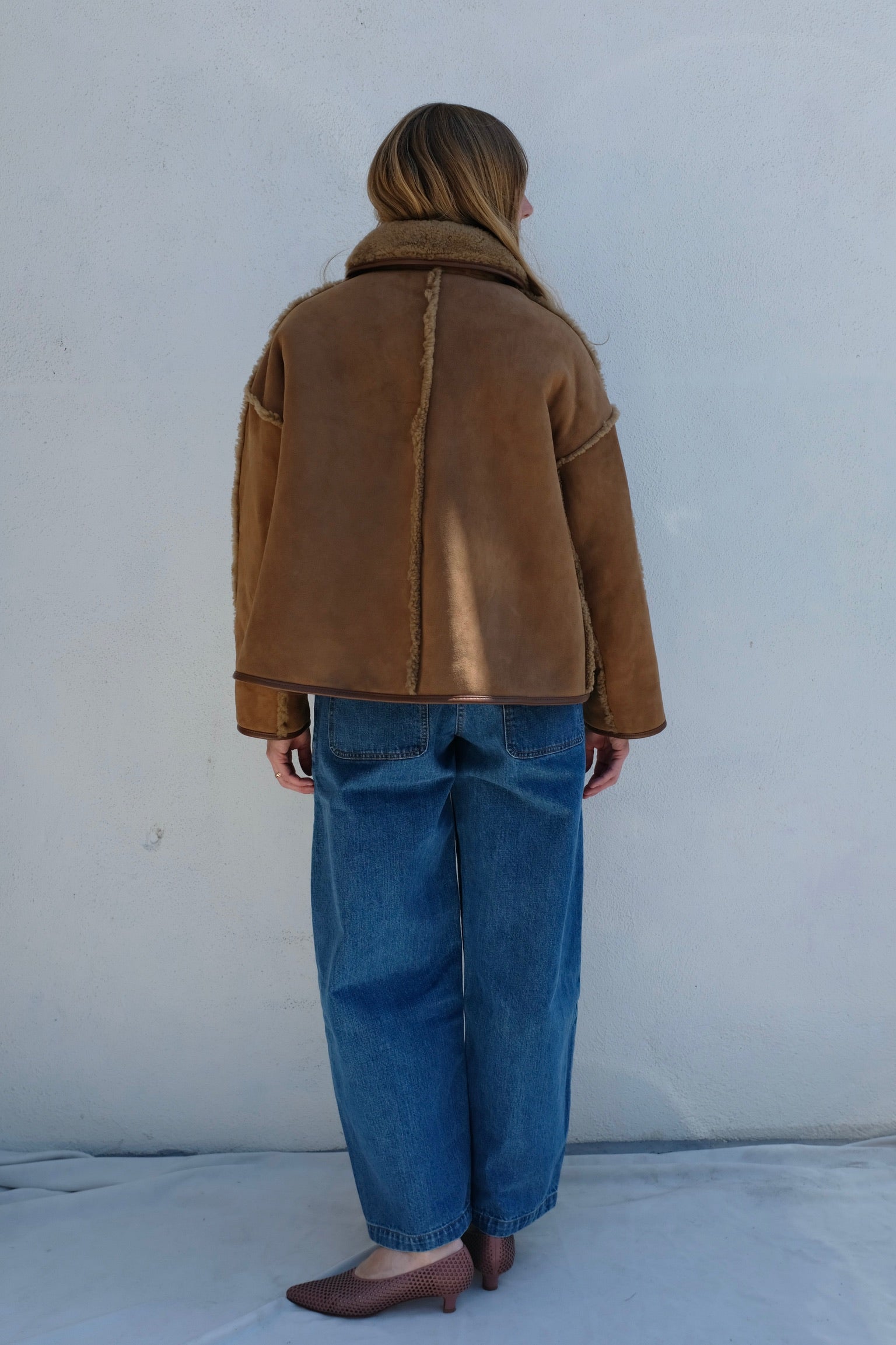 Suede Back Curly Hair Seam Out Avis Jacket / Tan