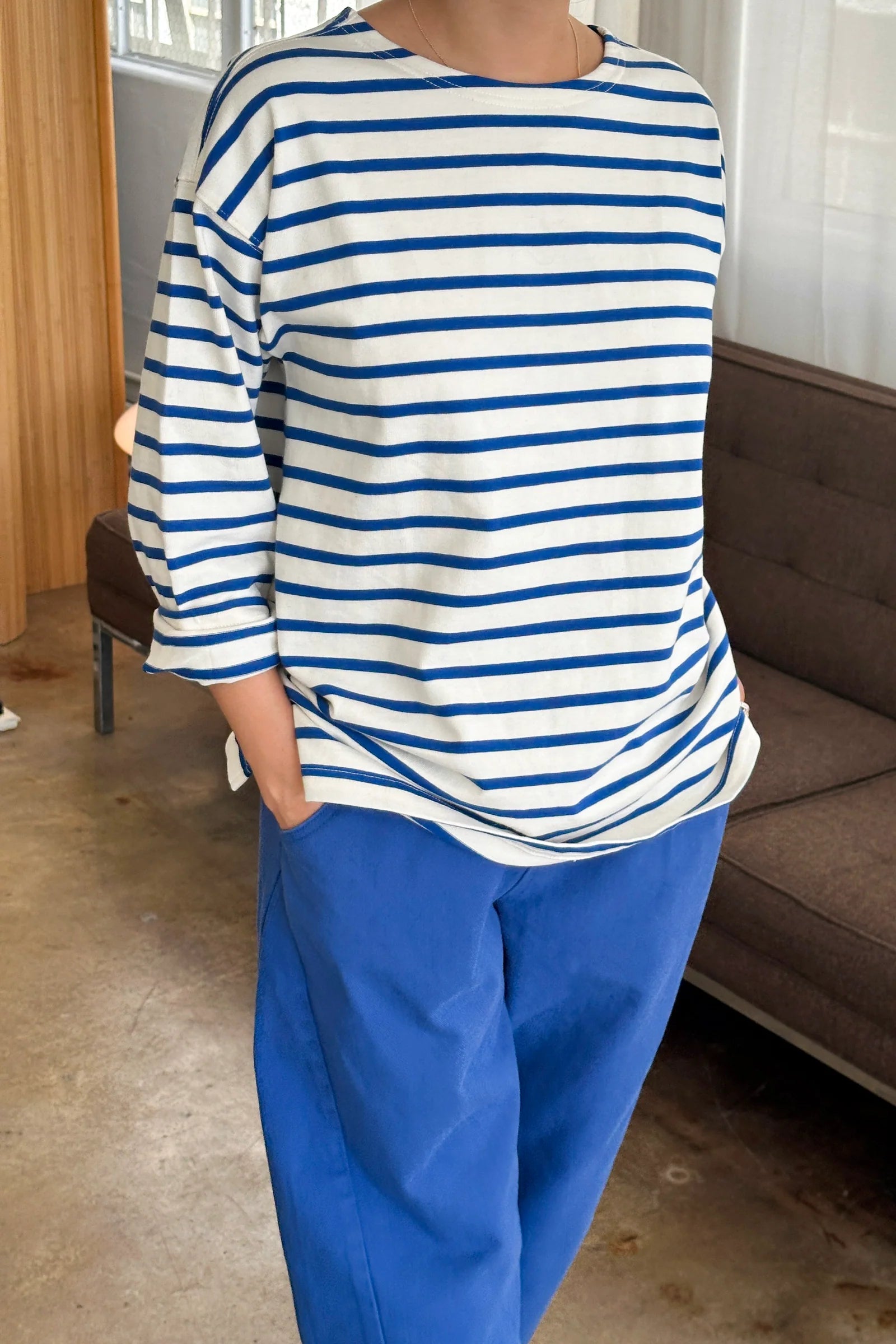 Le Bon Shoppe Marseille Boat Neck Top / Blue Stripe on Cream