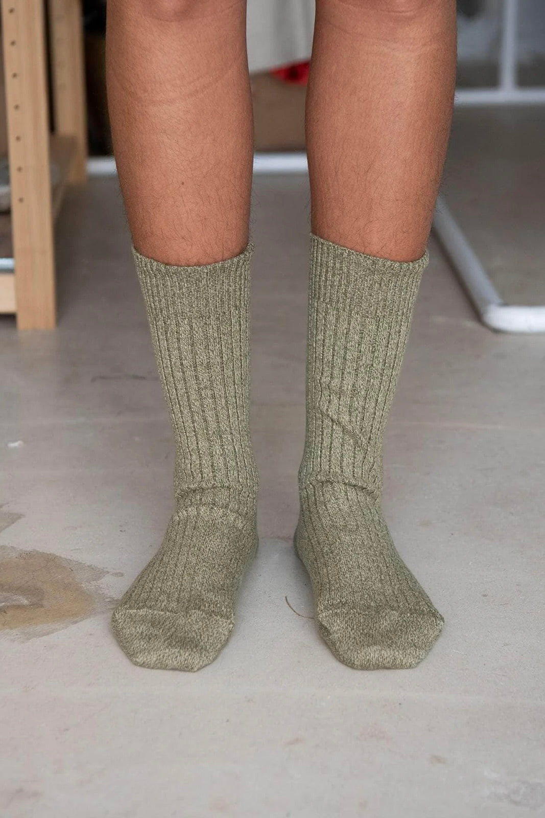 Baserange Rib Overankle Sock / Green - Tan