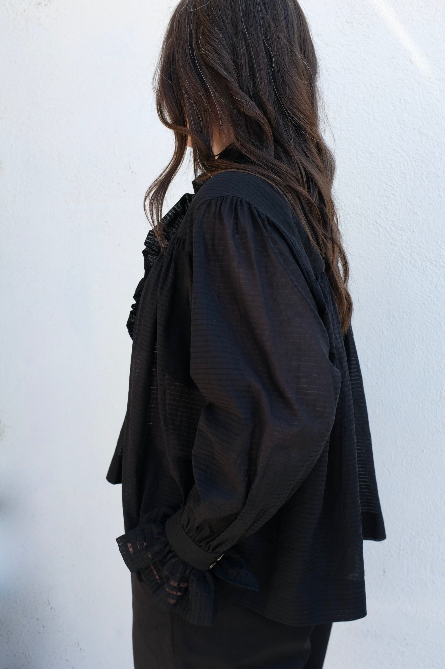 Cawley Cotton Sophie Shirt / Midnight Japanese Sheer Stripe