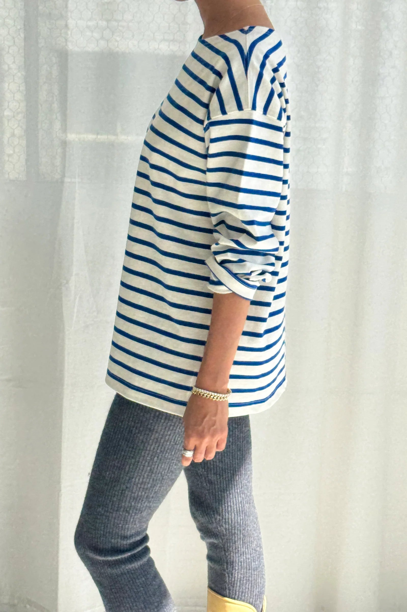 Le Bon Shoppe Marseille Boat Neck Top / Blue Stripe on Cream