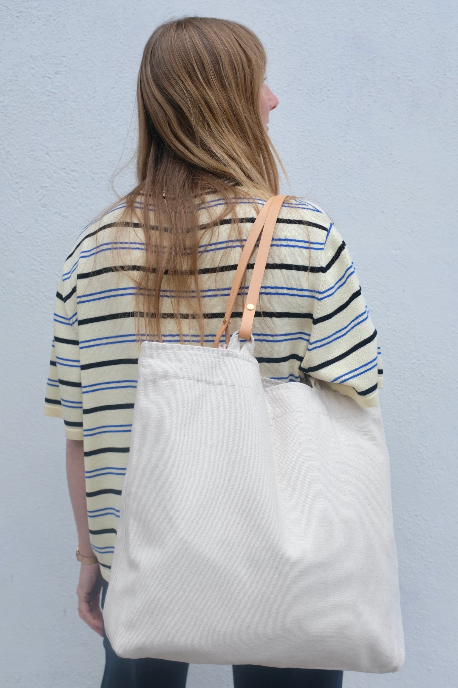 Loper & Haas Market Tote with Removable Handles / Canvas + Natural Leather