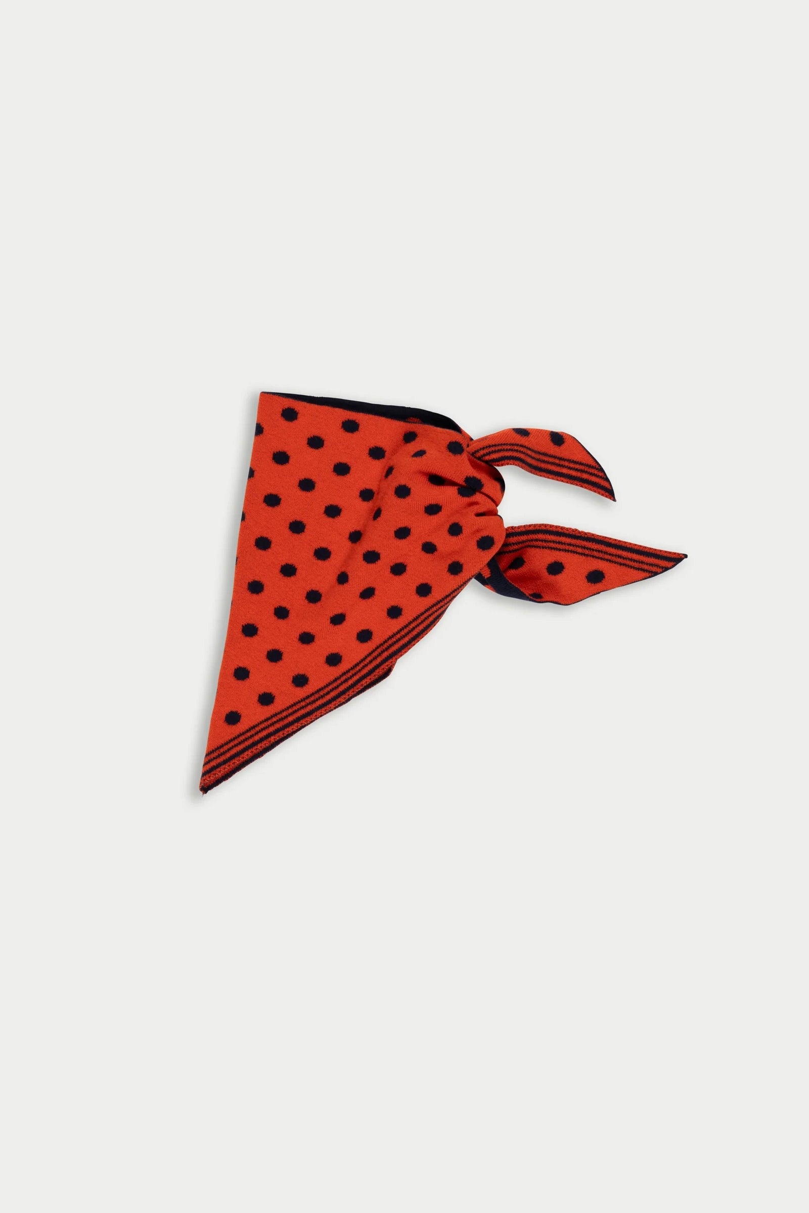 La Fetiche Liva Knitted Reversible Scarf / Navy + Red Polka Dot