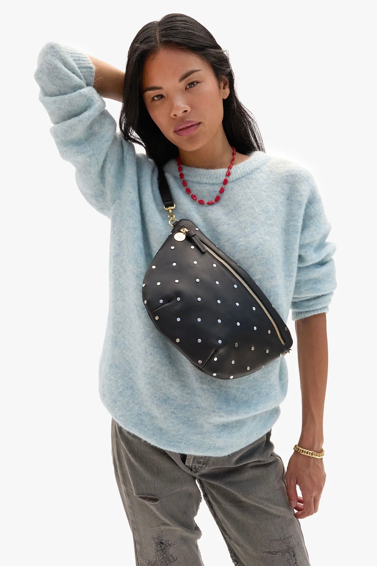 Clare V. Grande Fanny / Black Natura w Allover Studs