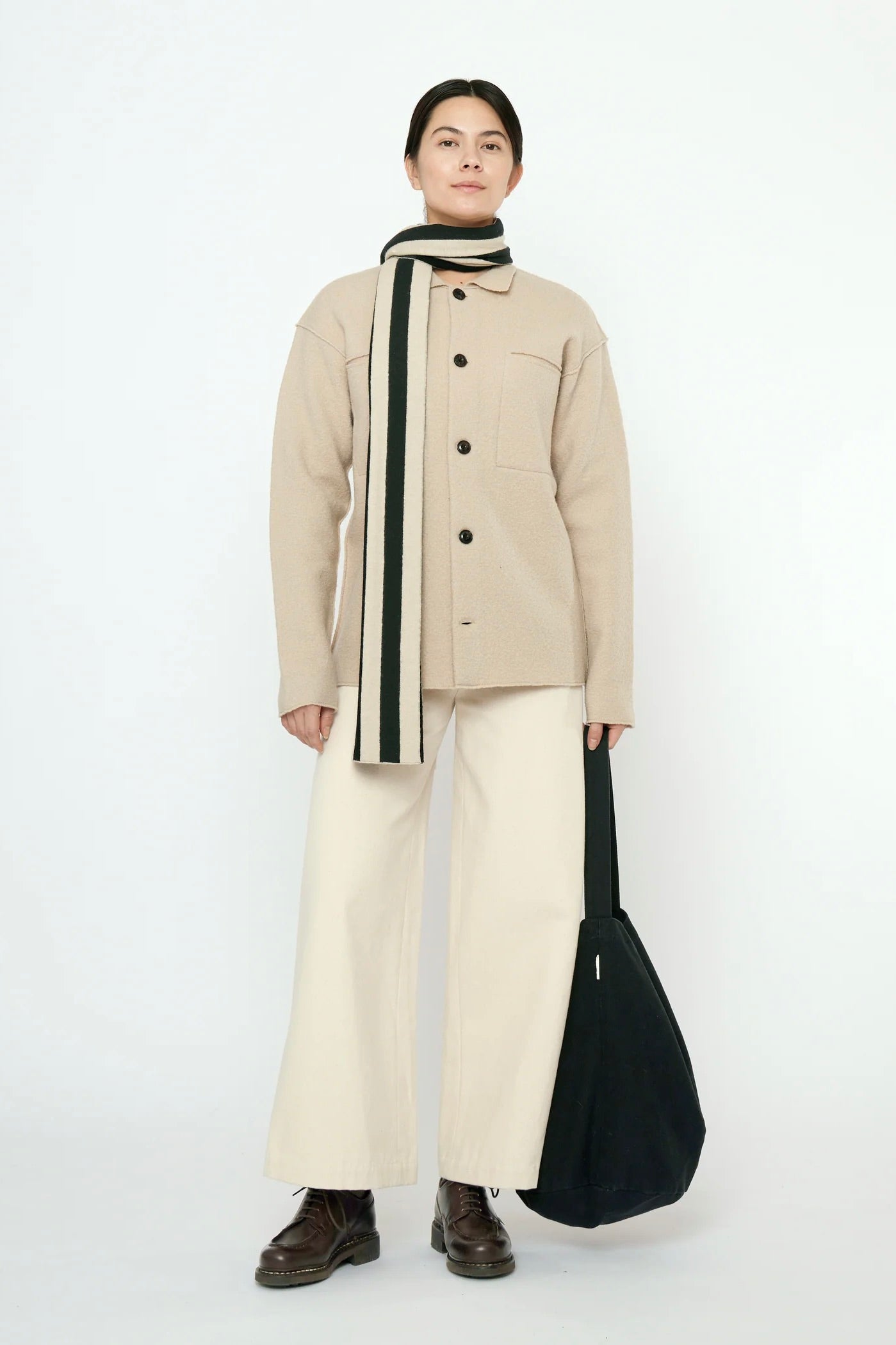 7115 by szeki Long Scarf / Beige Stripes