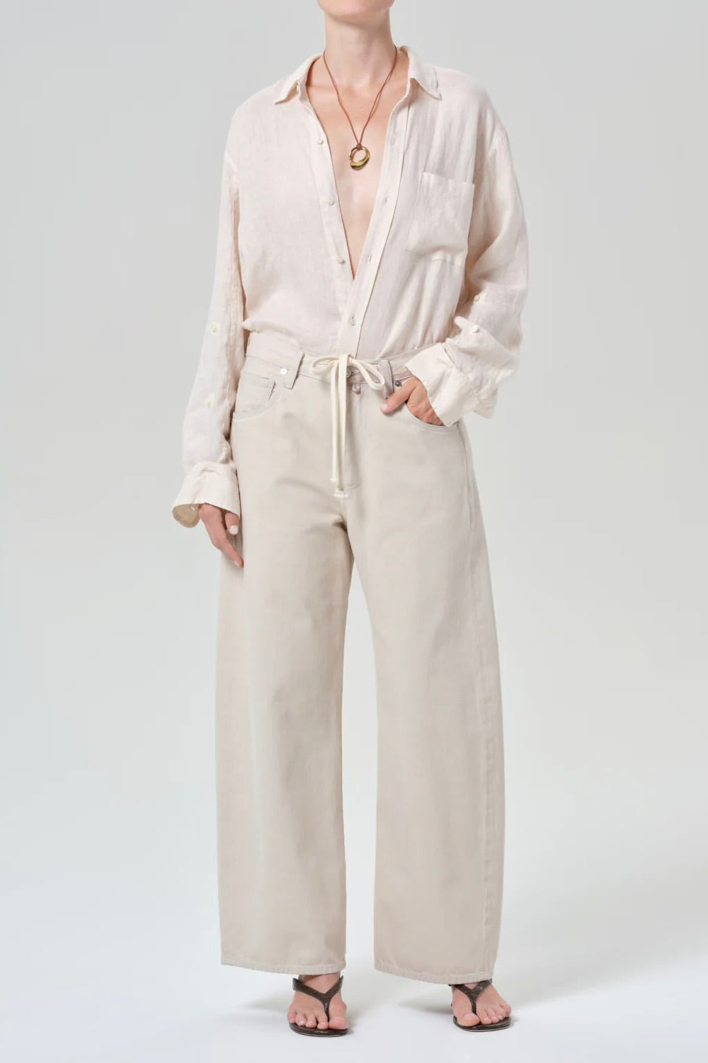 Citizens of Humanity Kayla Shrunken Linen Shirt / Pale Stone