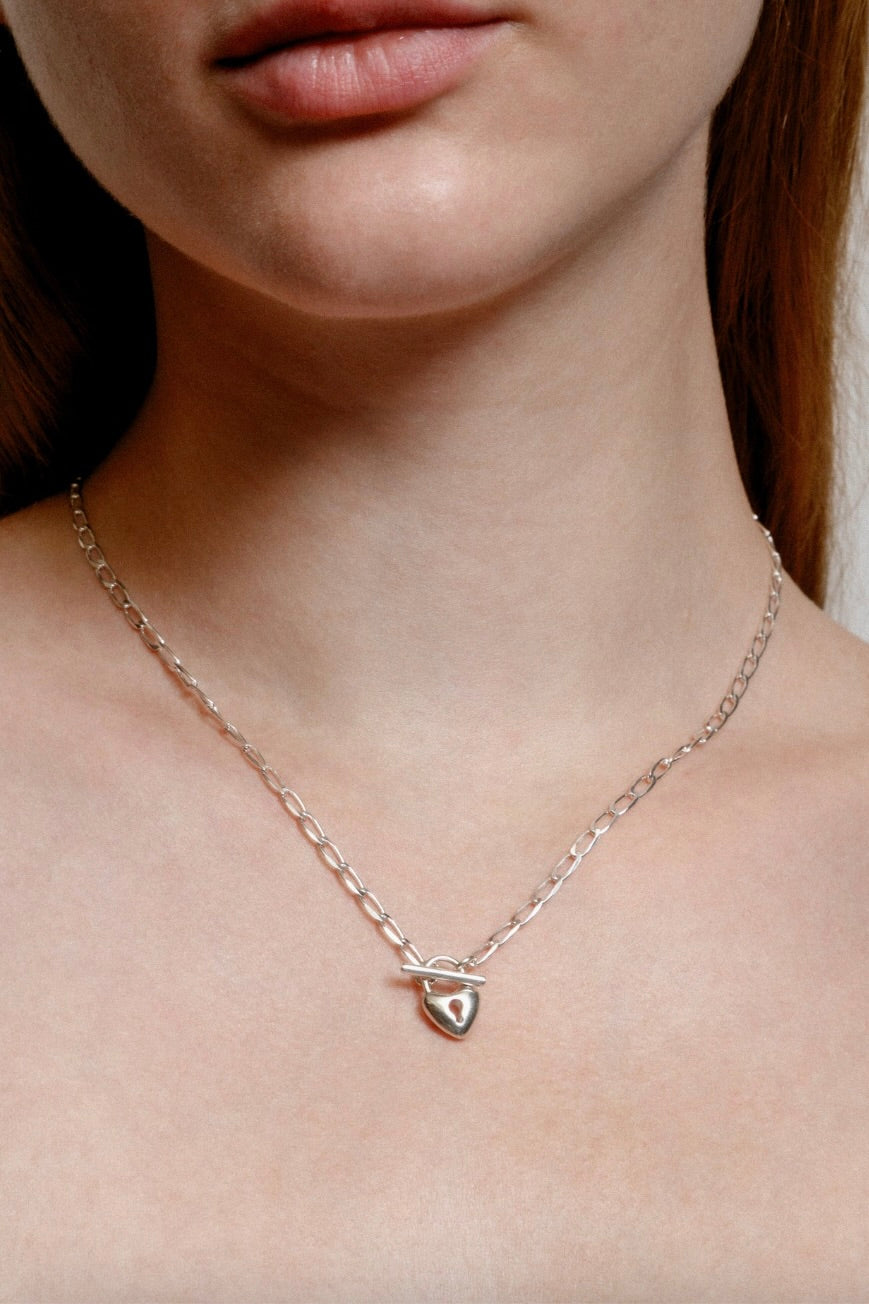 Wolf Circus Heart Toggle Necklace / Silver
