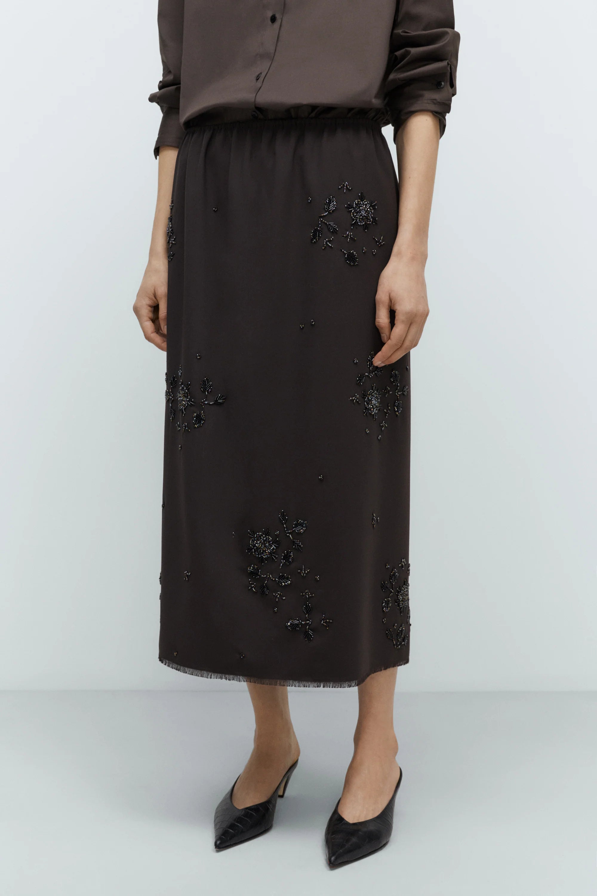 Cordera Embellished Tailoring Skirt / Dark Brown
