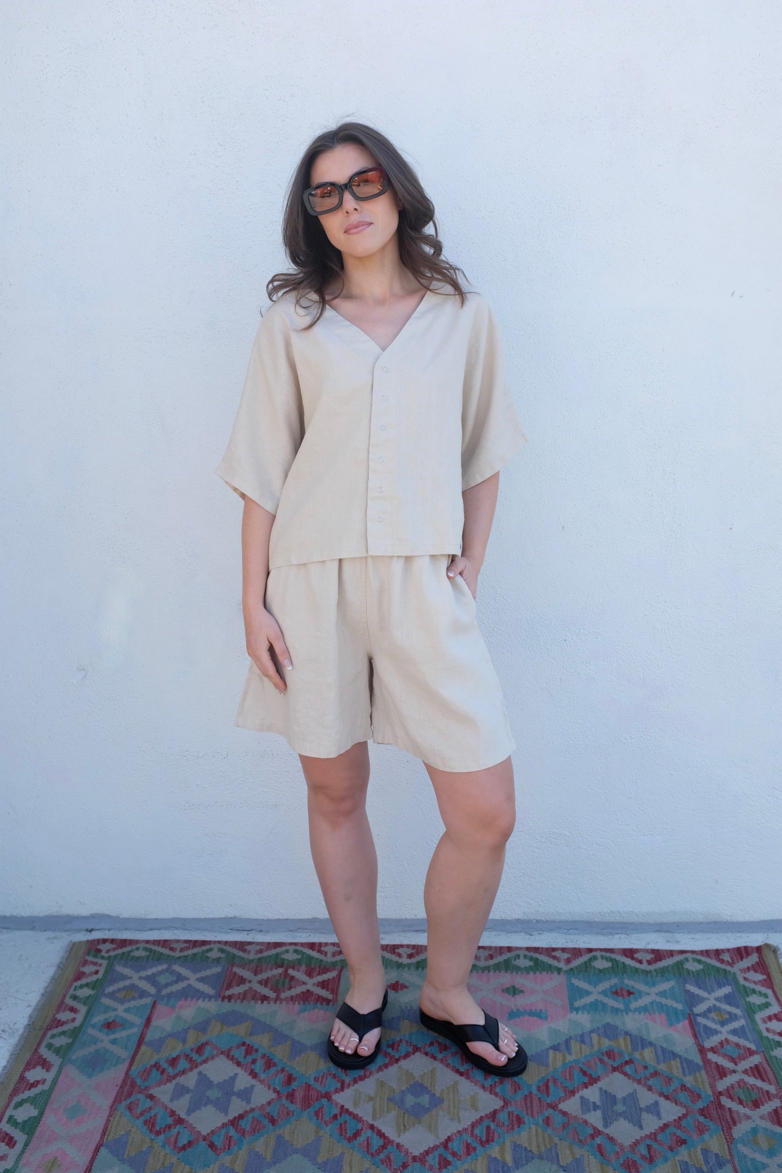 Moss Grey Clara Shorts / Chalk 6"